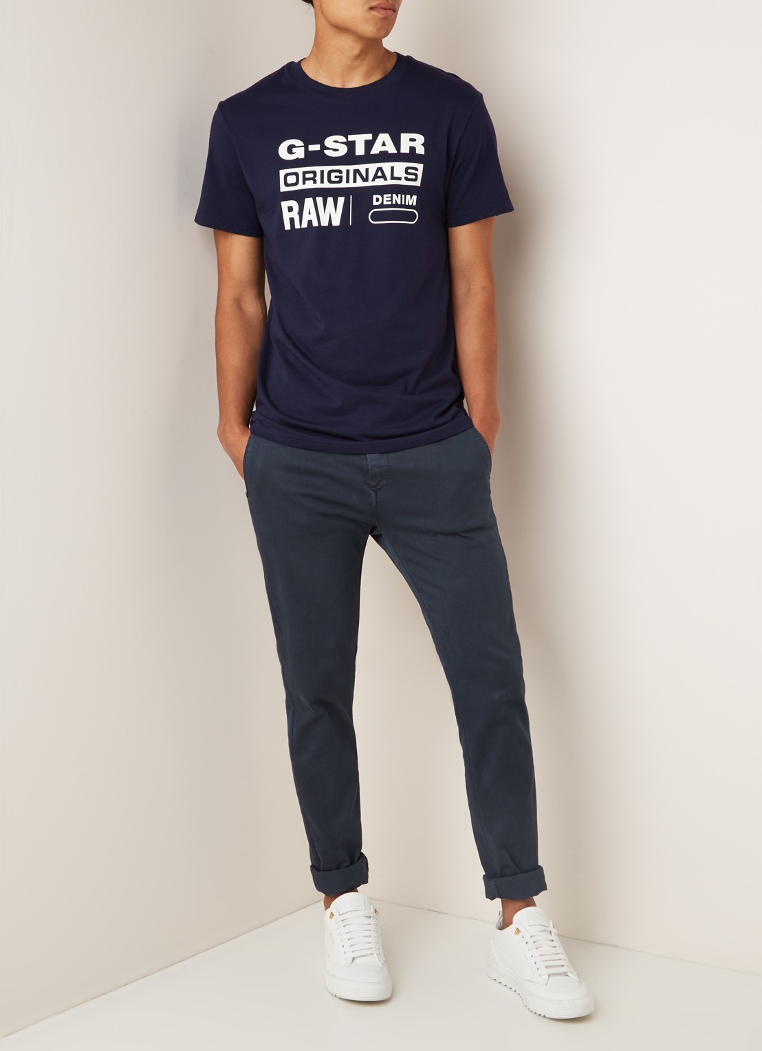 G-Star RAW Graphic T-shirt met tekstopdruk - voorkant 3 royalblauw