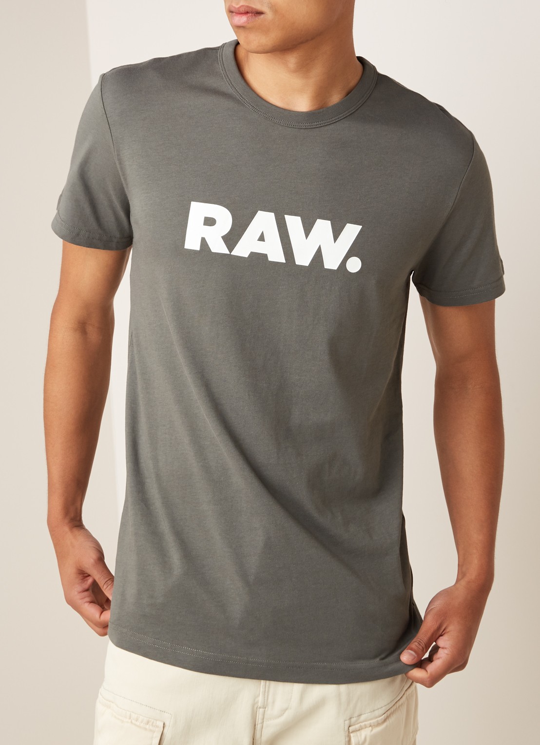 G-Star RAW Holorn T-shirt met logoprint - detail legergroen