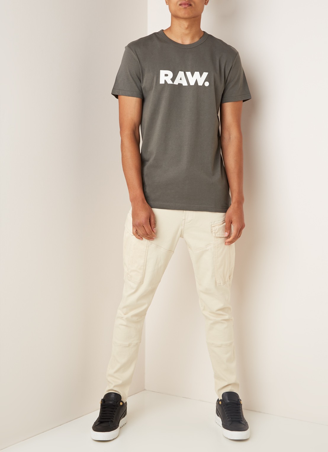 G-Star RAW Holorn T-shirt met logoprint - voorkant 4 legergroen