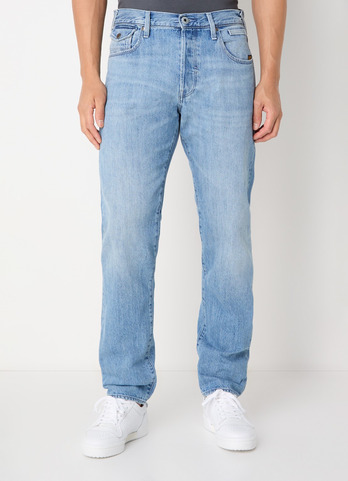 G-Star RAW Morry tapered jeans met lichte wassing - detail indigo