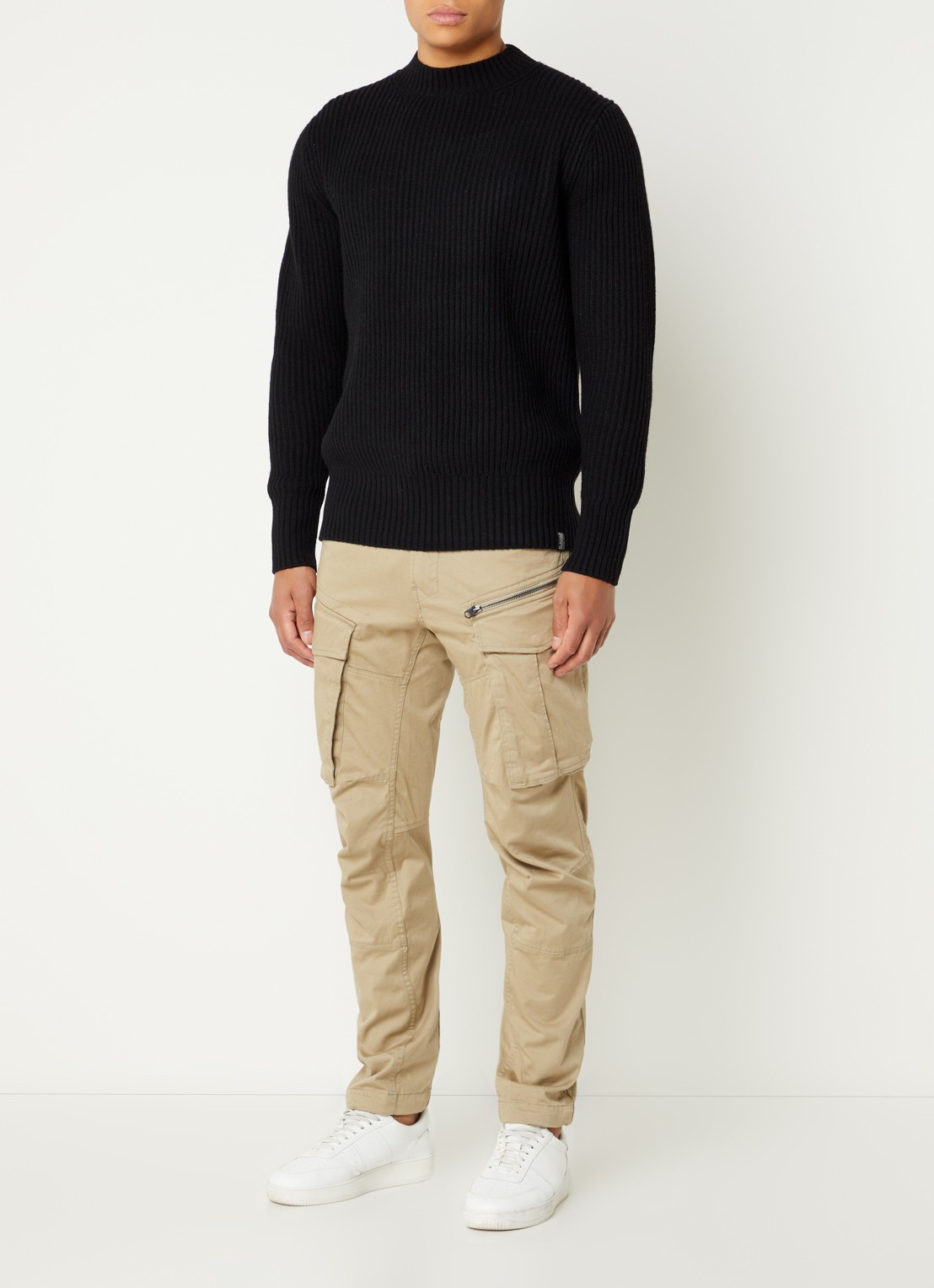 G-Star RAW Ribgebreide trui in wolblend  - voorkant 4 zwart