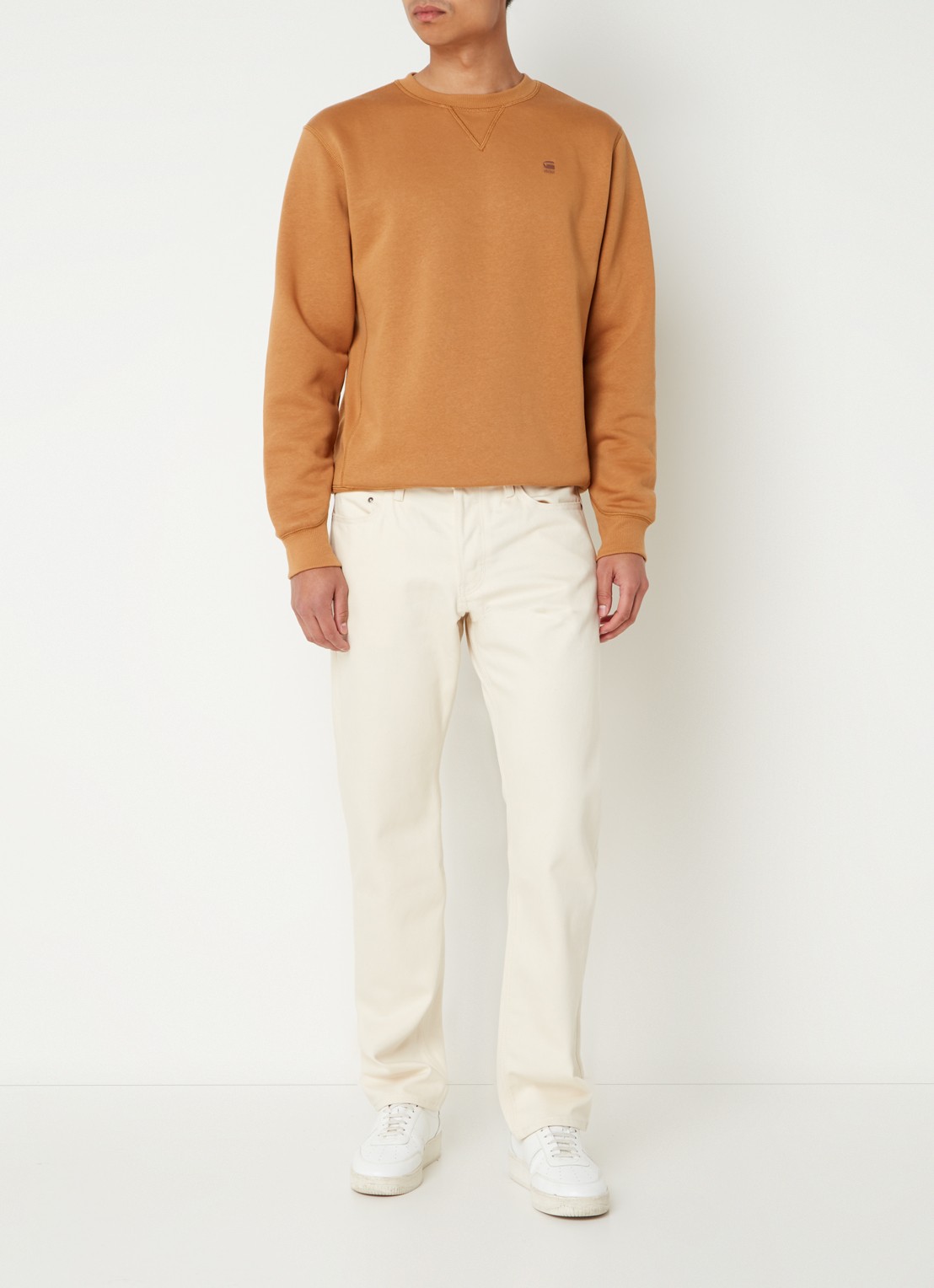 G-Star RAW Sweater met ronde hals en logoborduring  - voorkant 4 roestbruin