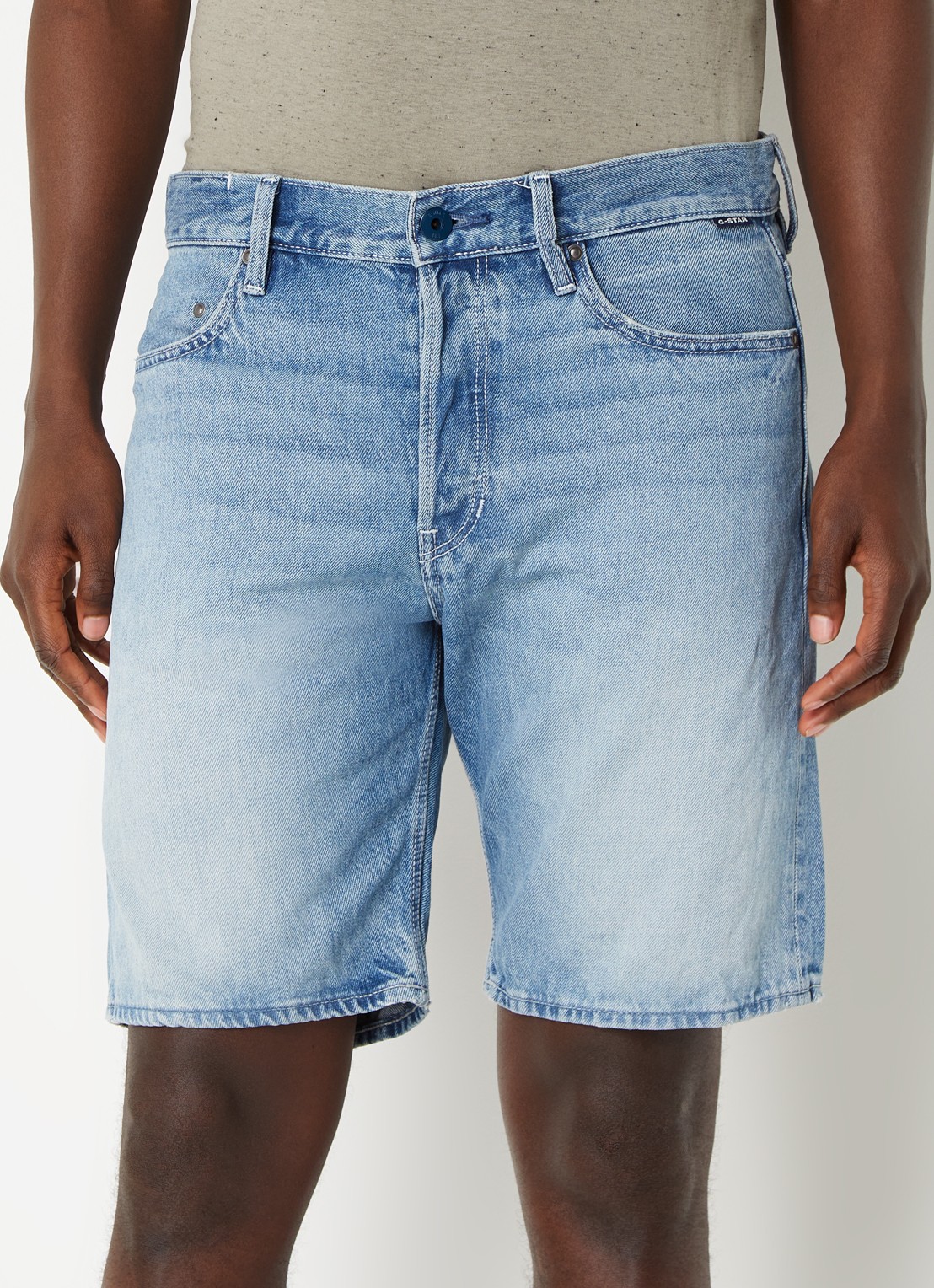 G-Star RAW Valiant straight legkorte broek van denim met lichte wassing - detail 2 donkerblauw