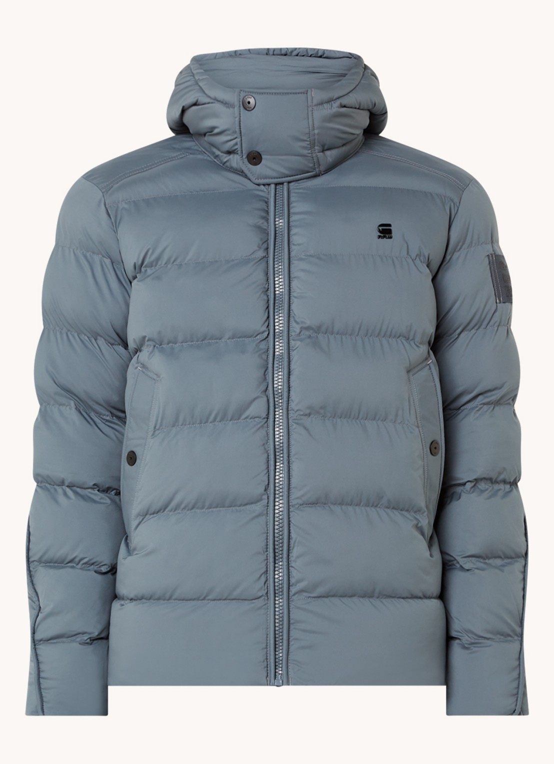 G-Star RAW Whistler gewatteerde puffer jack met afneembare capuchon - voorkant 2 staalblauw