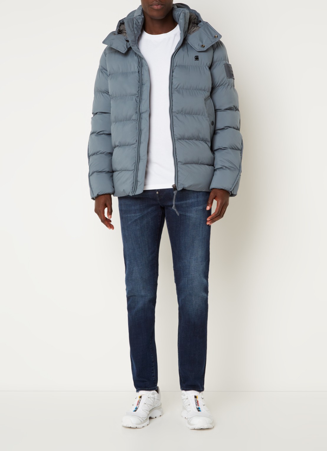 G-Star RAW Whistler gewatteerde puffer jack met afneembare capuchon - voorkant 3 staalblauw