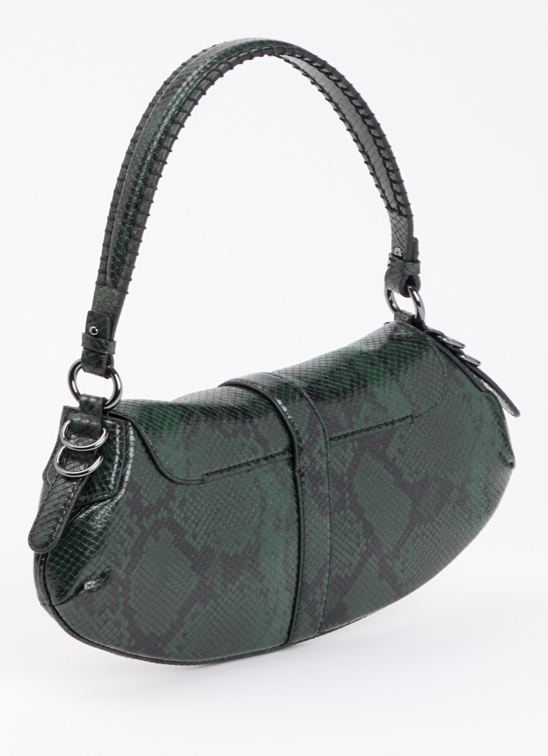 Ganni B-Kat Snake handtas van leer met slangenprint - achterkant 6 donkerbruin