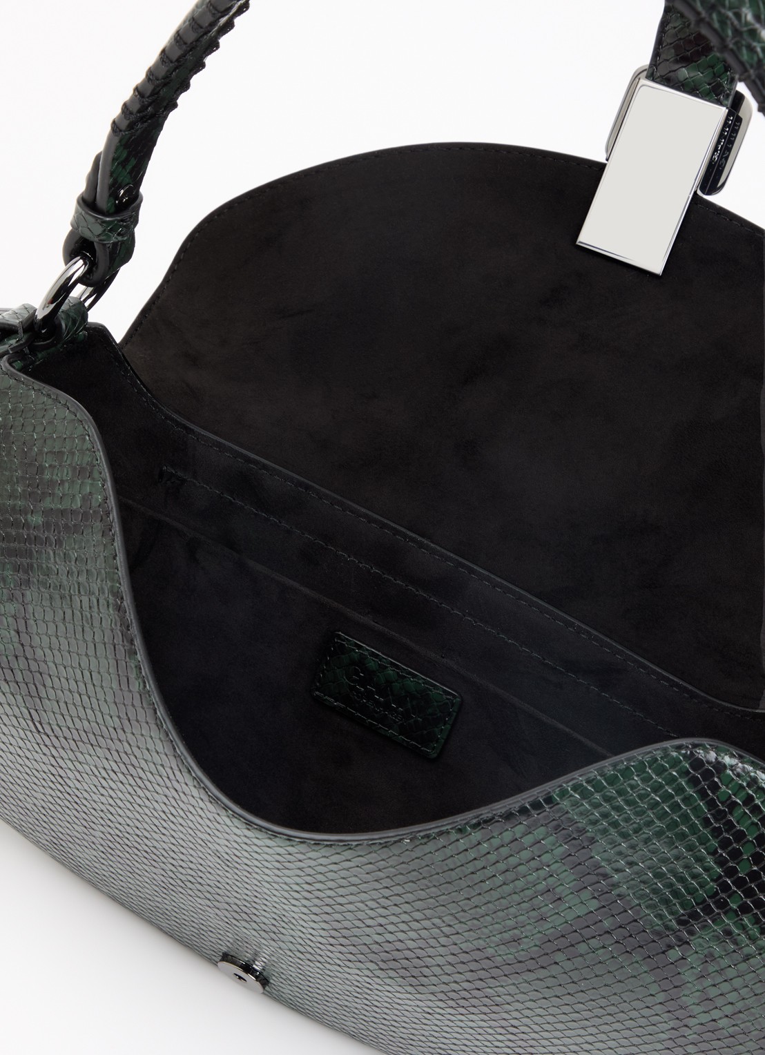 Ganni B-Kat Snake handtas van leer met slangenprint - detail donkerbruin