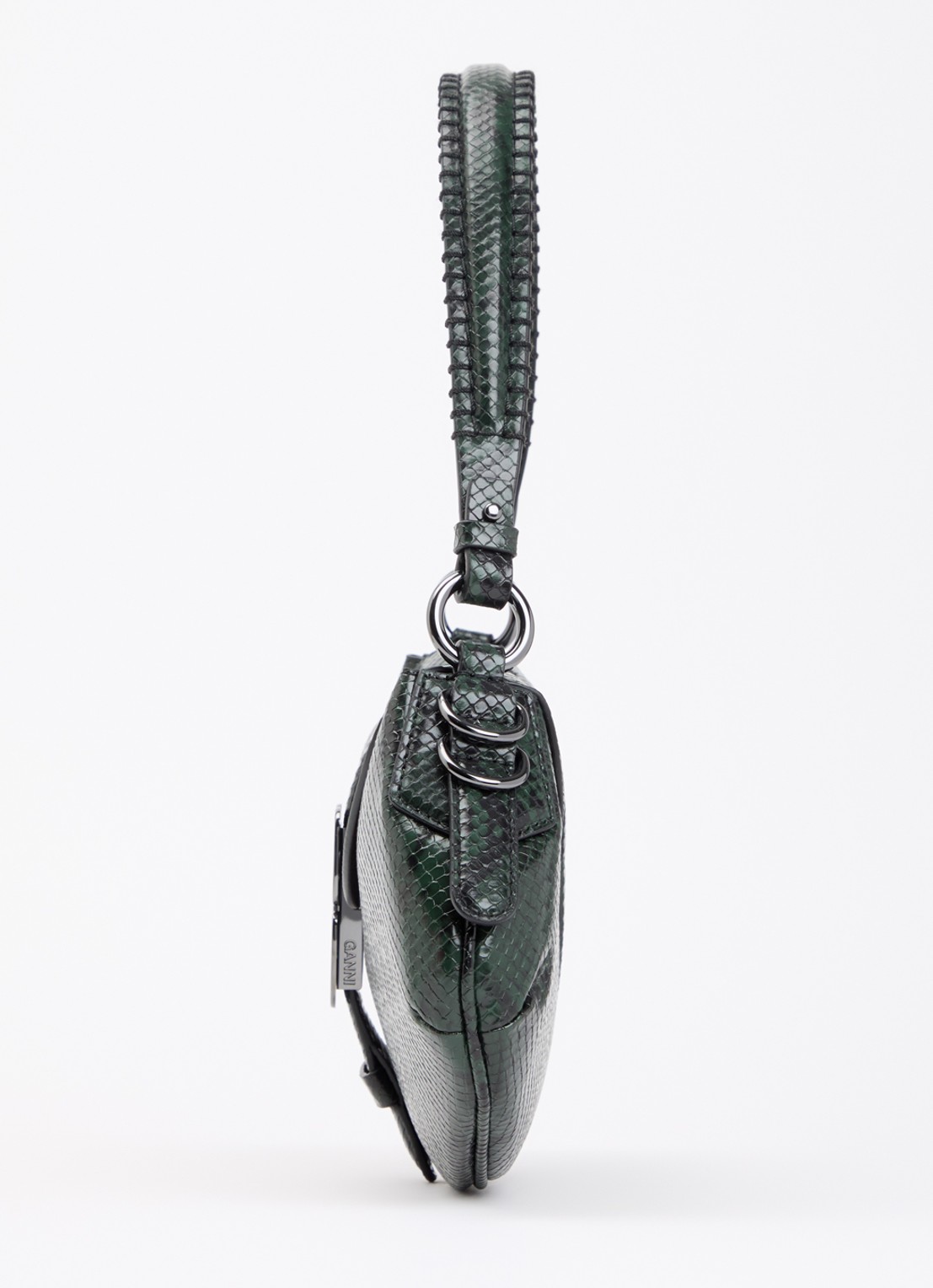 Ganni B-Kat Snake handtas van leer met slangenprint - detail 2 donkerbruin