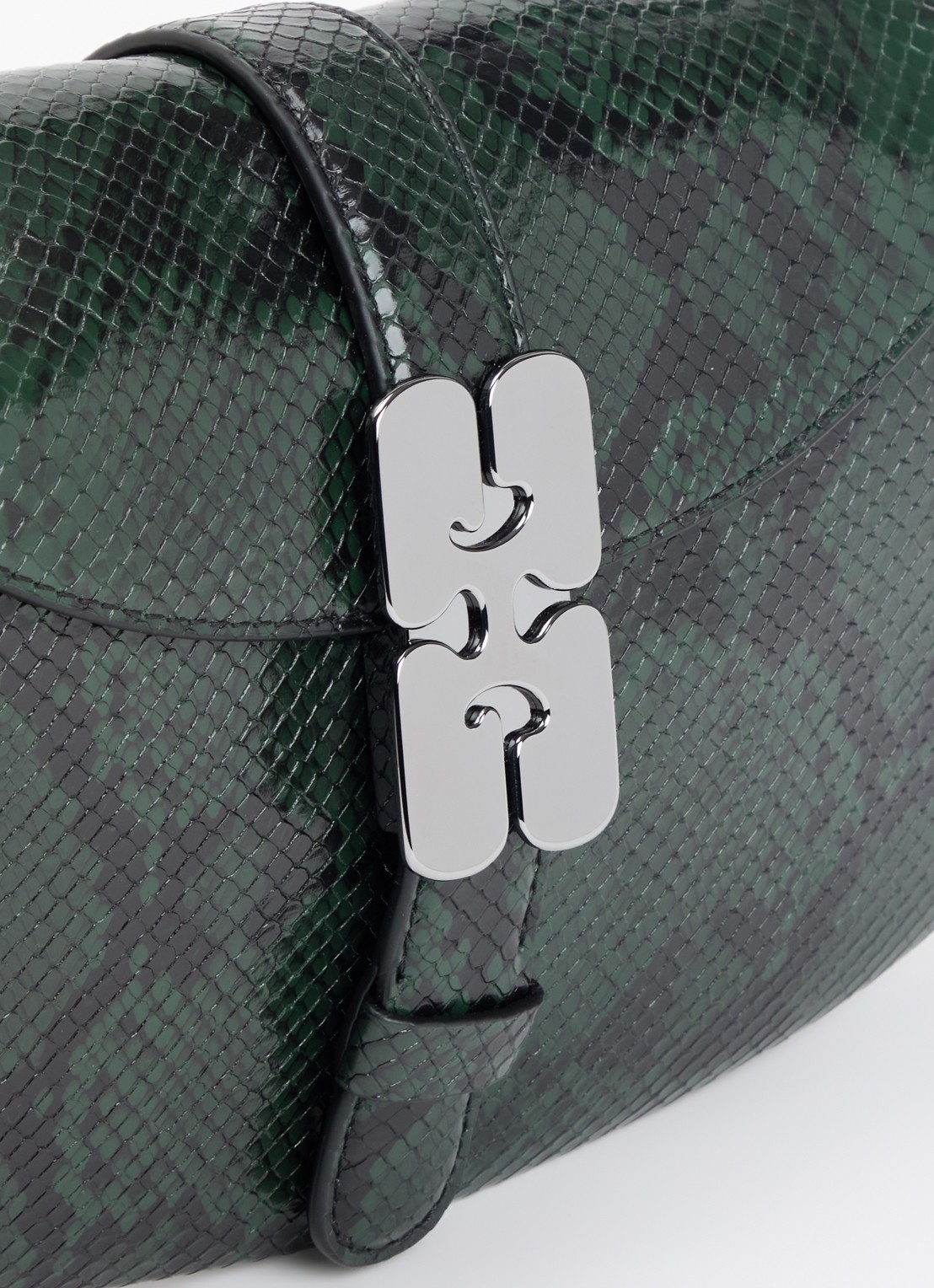 Ganni B-Kat Snake handtas van leer met slangenprint - detail 3 donkerbruin