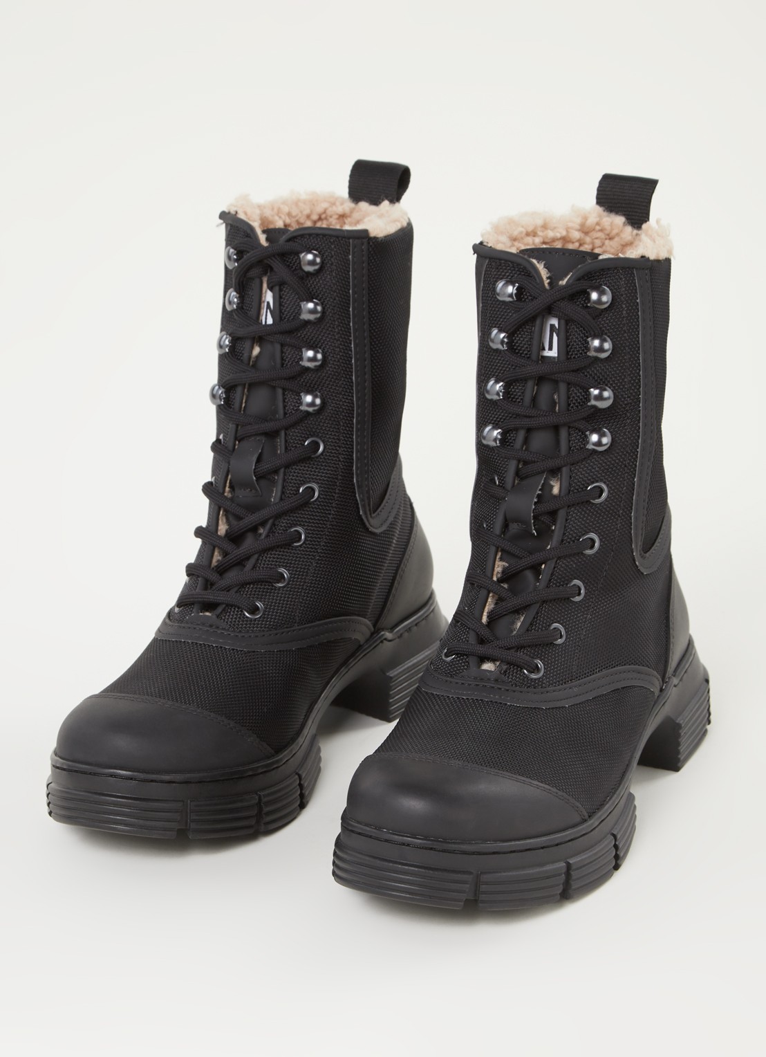 Ganni Bikerboot met voering van imitatiebont - detail 3 zwart