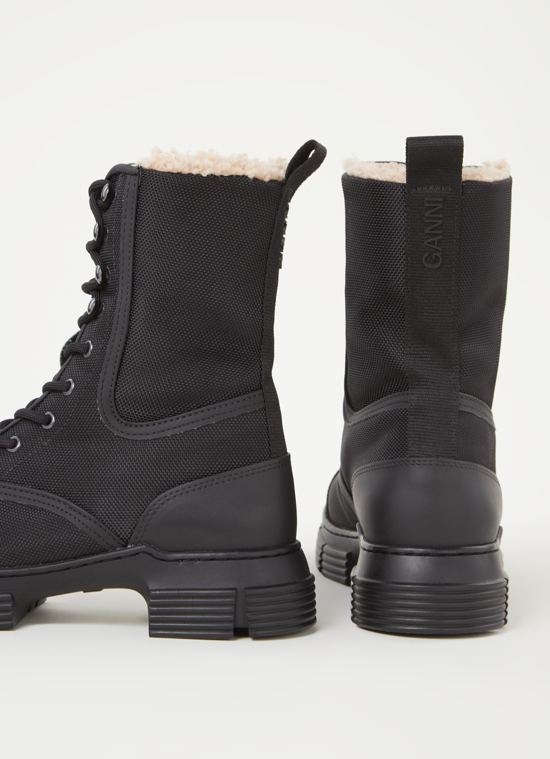 Ganni Bikerboot met voering van imitatiebont - detail 4 zwart
