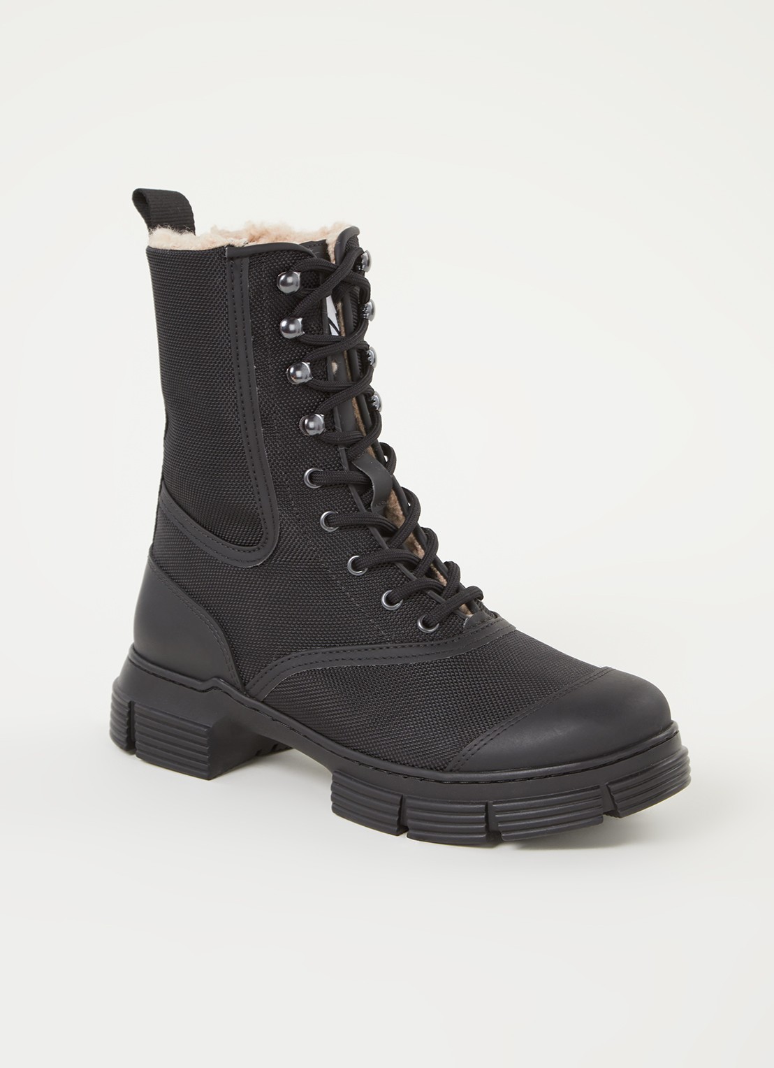 Ganni Bikerboot met voering van imitatiebont - voorkant zwart