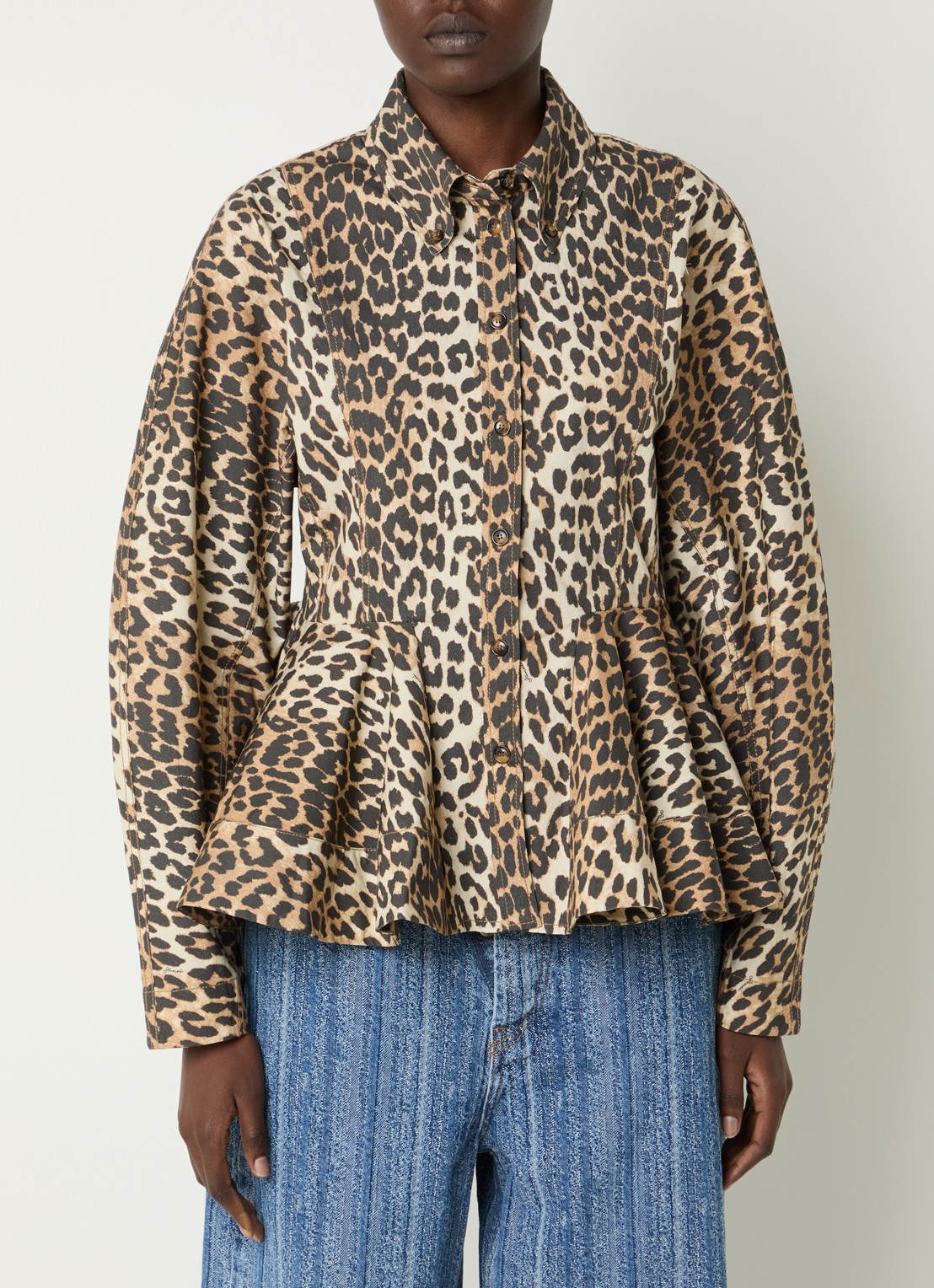 Ganni Blouse met panterprint - detail 4 beige
