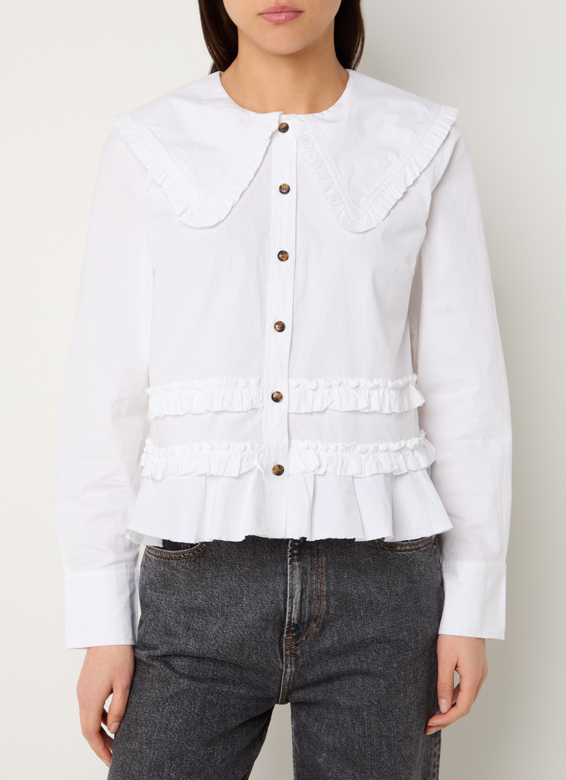 Ganni Blouse met ruches - detail 3 wit