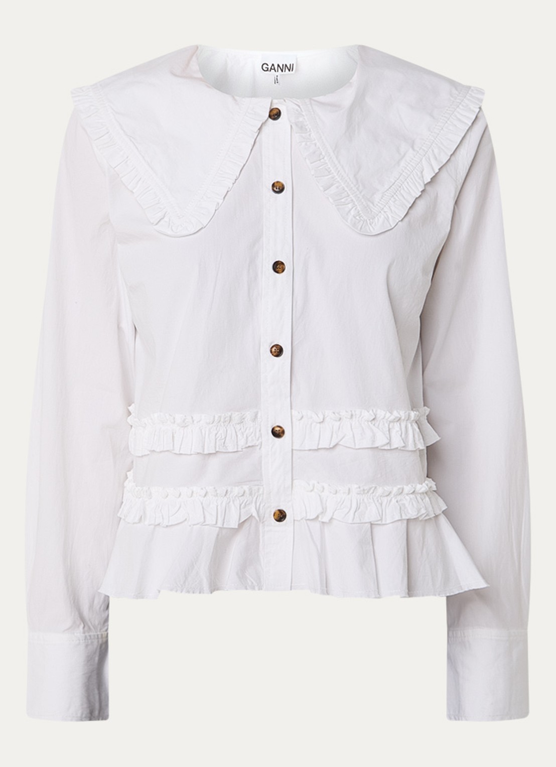 Ganni Blouse met ruches - voorkant wit