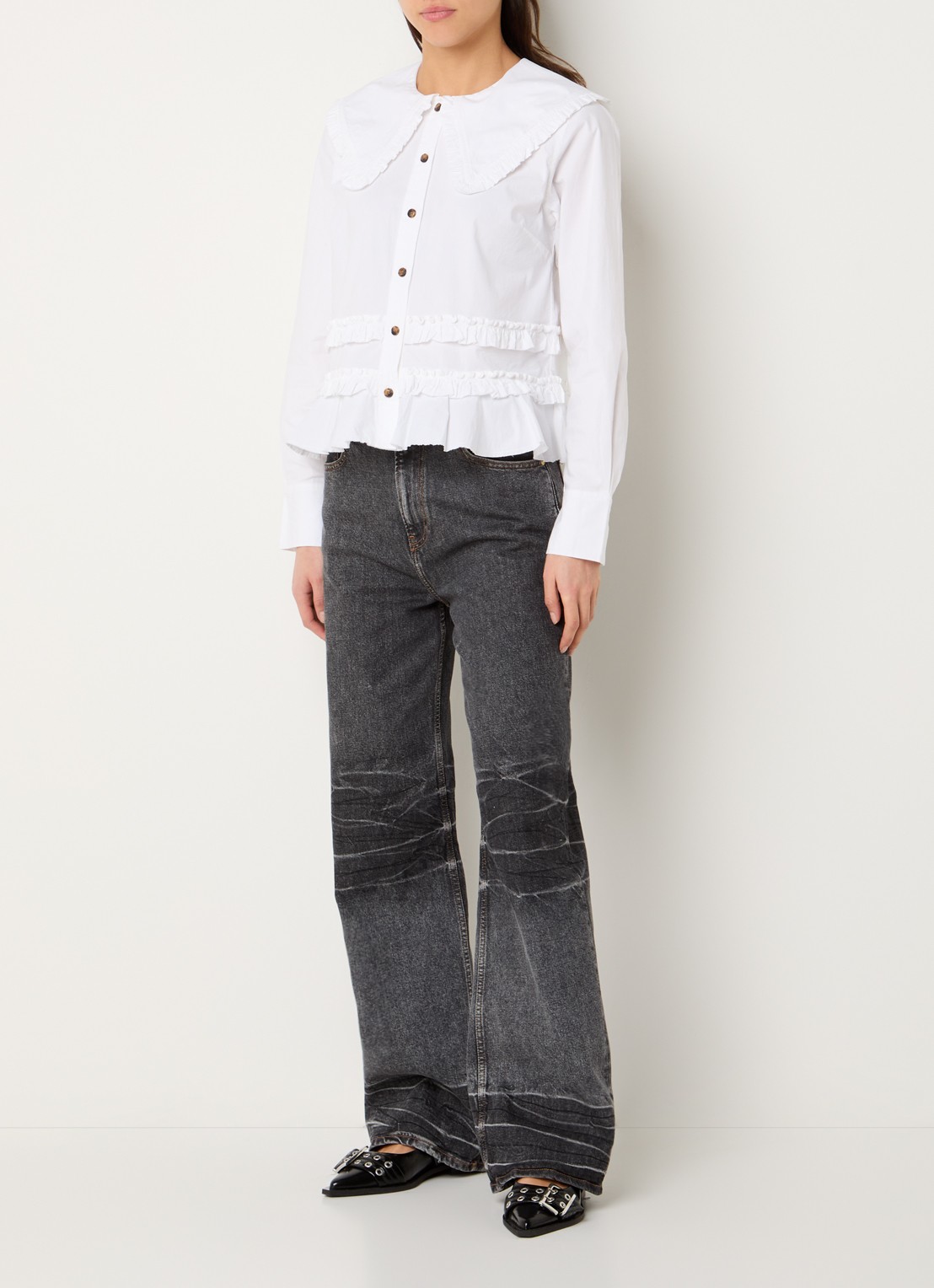 Ganni Blouse met ruches - voorkant 2 wit