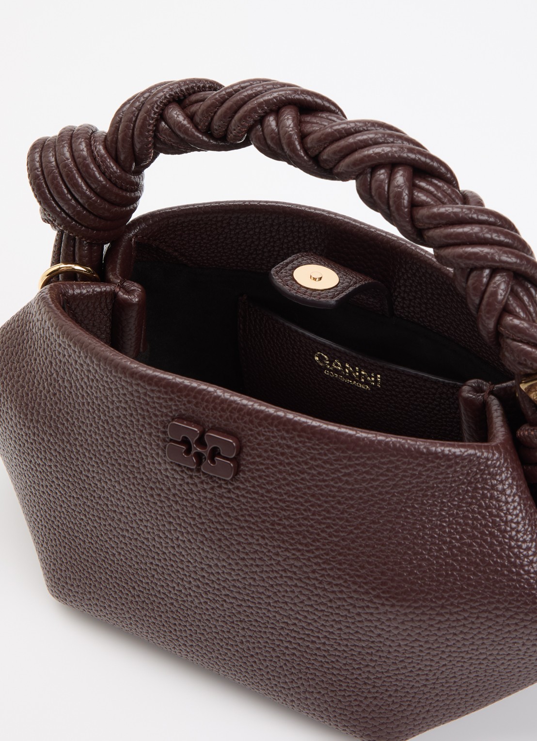 Ganni Bou Mini handtas met afneembare schouderriem - detail donkerbruin