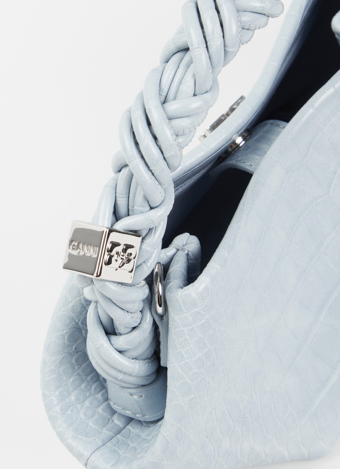 Ganni Bou Mini handtas met crocostructuur en afneembare schouderriem - detail 3 lichtblauw