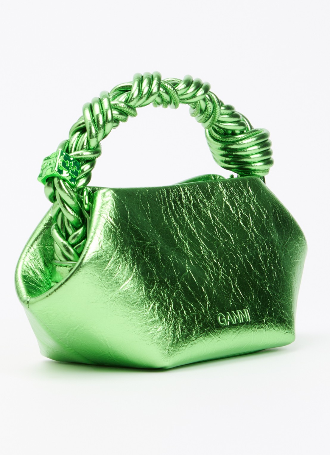Ganni Bou Mini handtas met metallic finish en afneembare schouderriem - achterkant groen