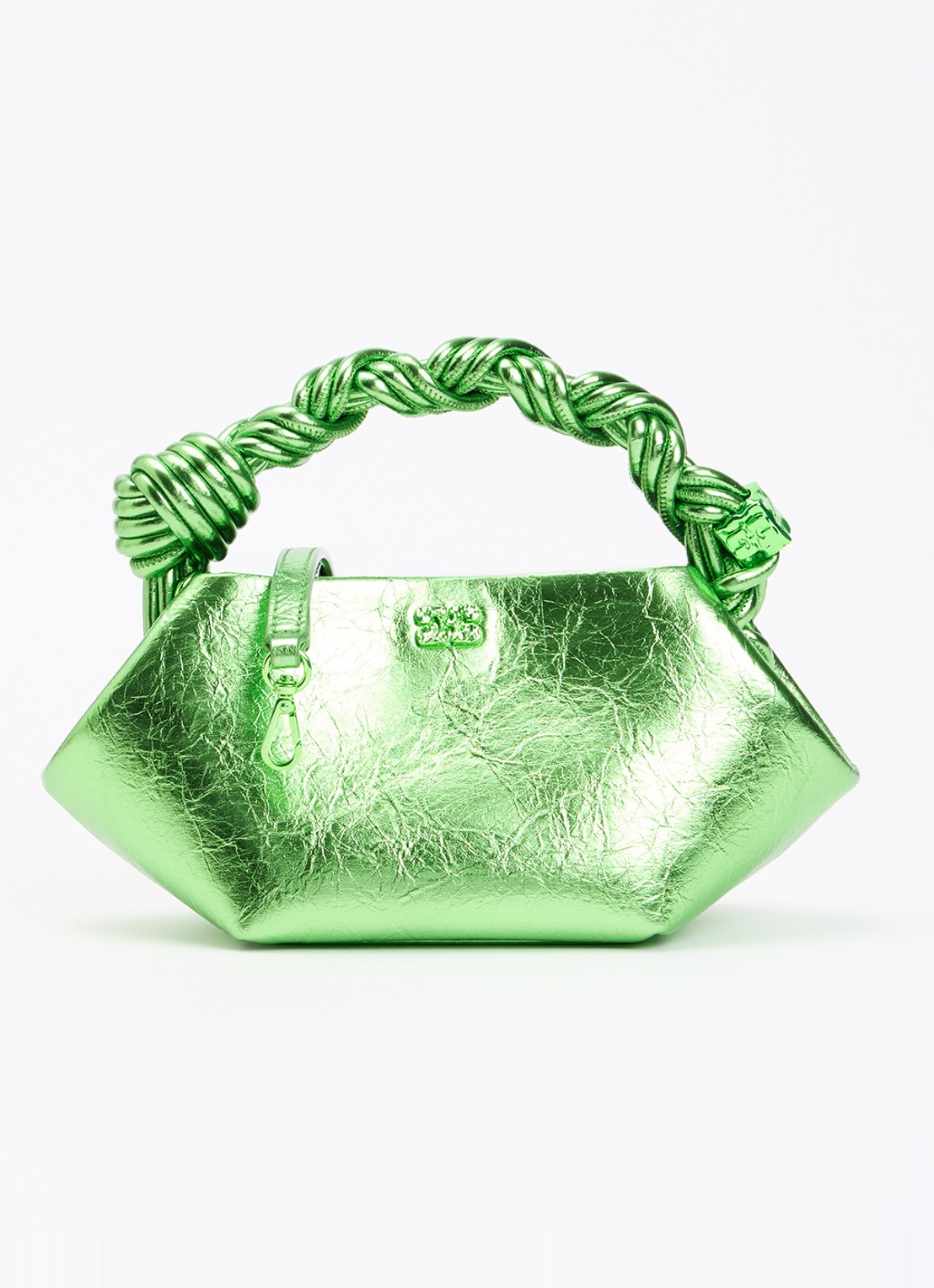 Ganni Bou Mini handtas met metallic finish en afneembare schouderriem - voorkant 2 groen