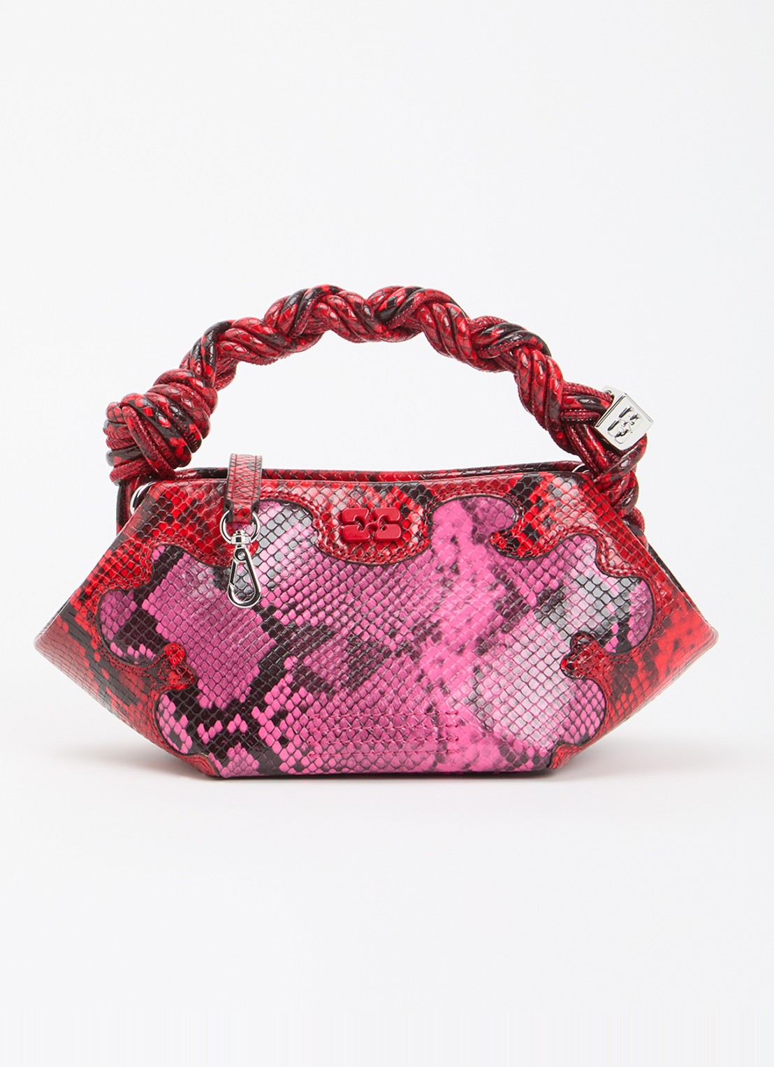 Ganni Bou Mini handtas met slangenprint en afneembare schouderriem - voorkant 6 fuchsia