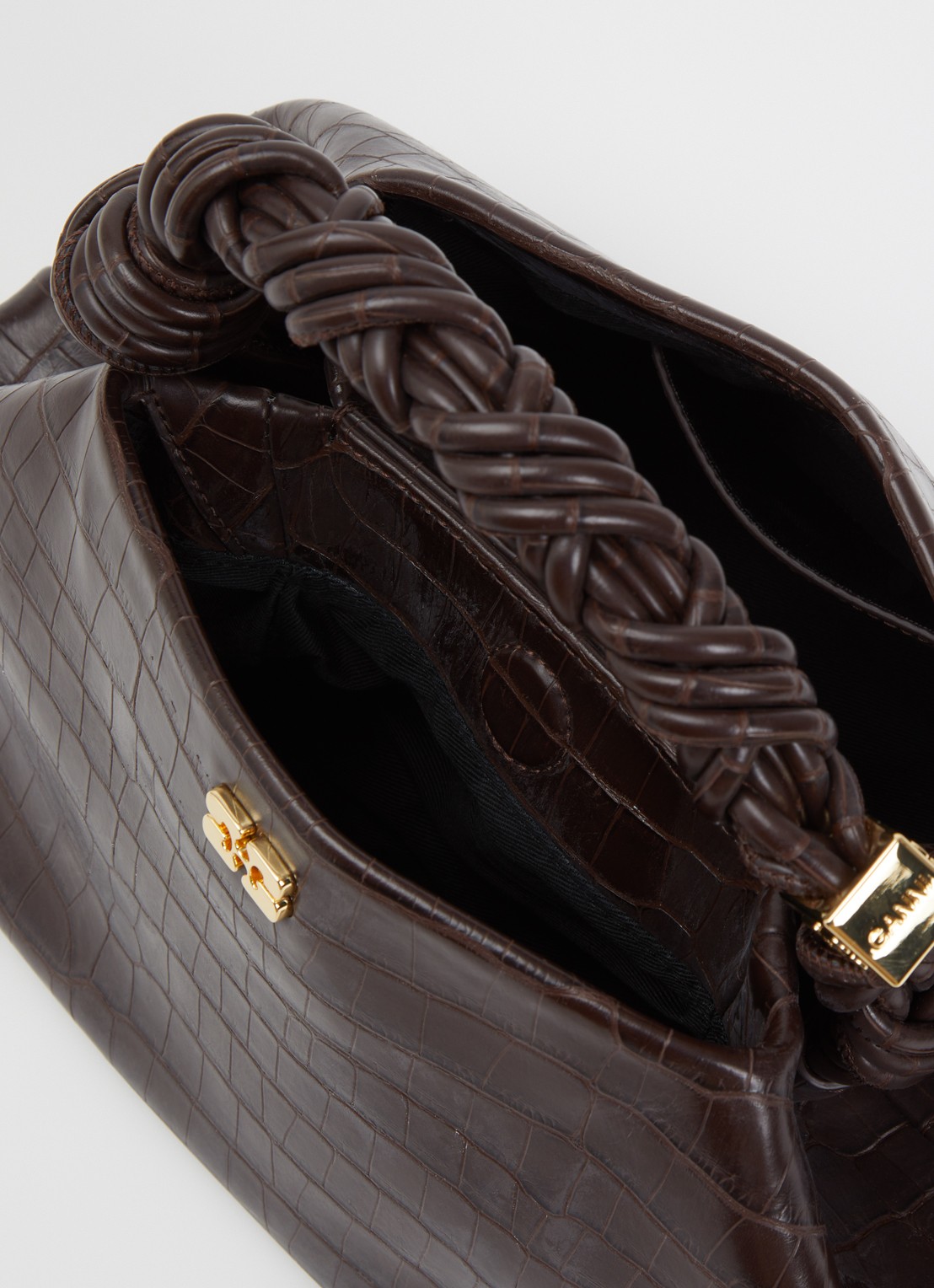 Ganni Bou Mini handtas van leer met crocostructuur - detail 3 donkerbruin