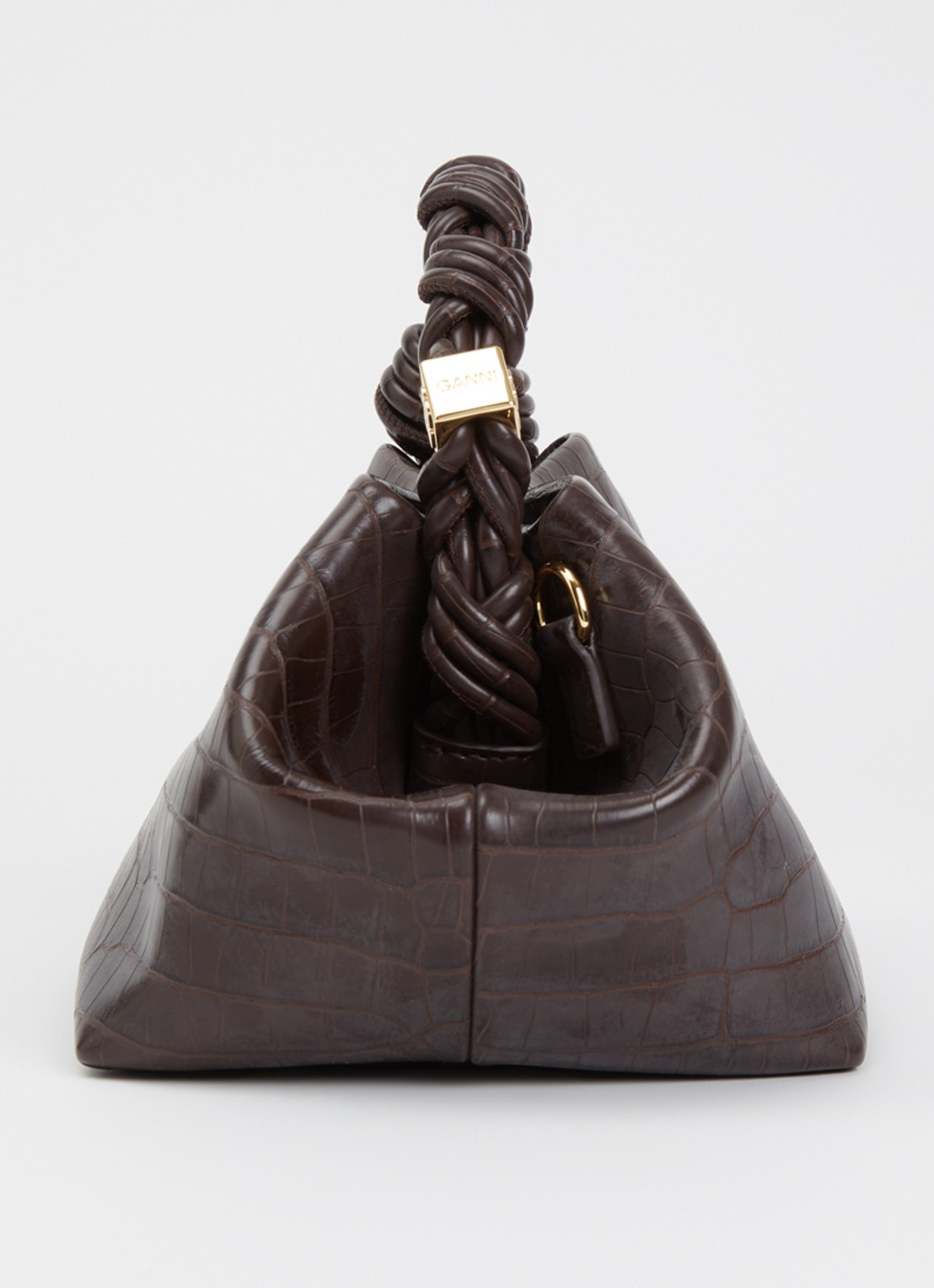 Ganni Bou Mini handtas van leer met crocostructuur - detail 4 donkerbruin