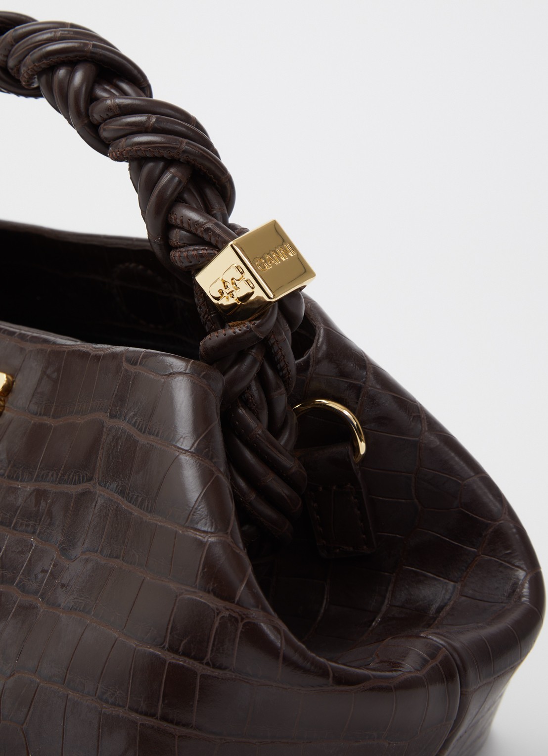 Ganni Bou Mini handtas van leer met crocostructuur - detail 5 donkerbruin
