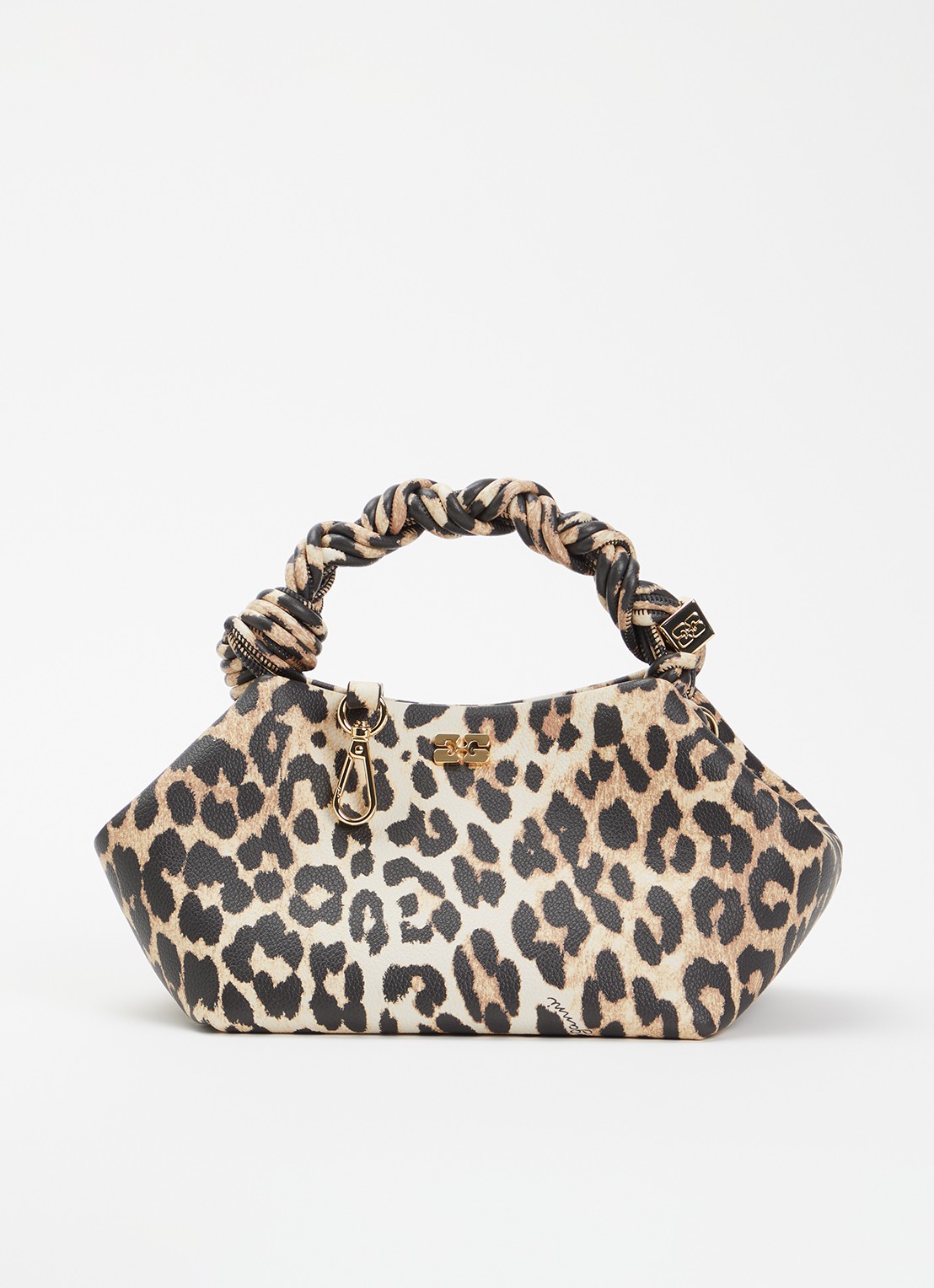 Ganni Bou Small crossbodytas met panterprint en afneembare schouderriem - voorkant camel