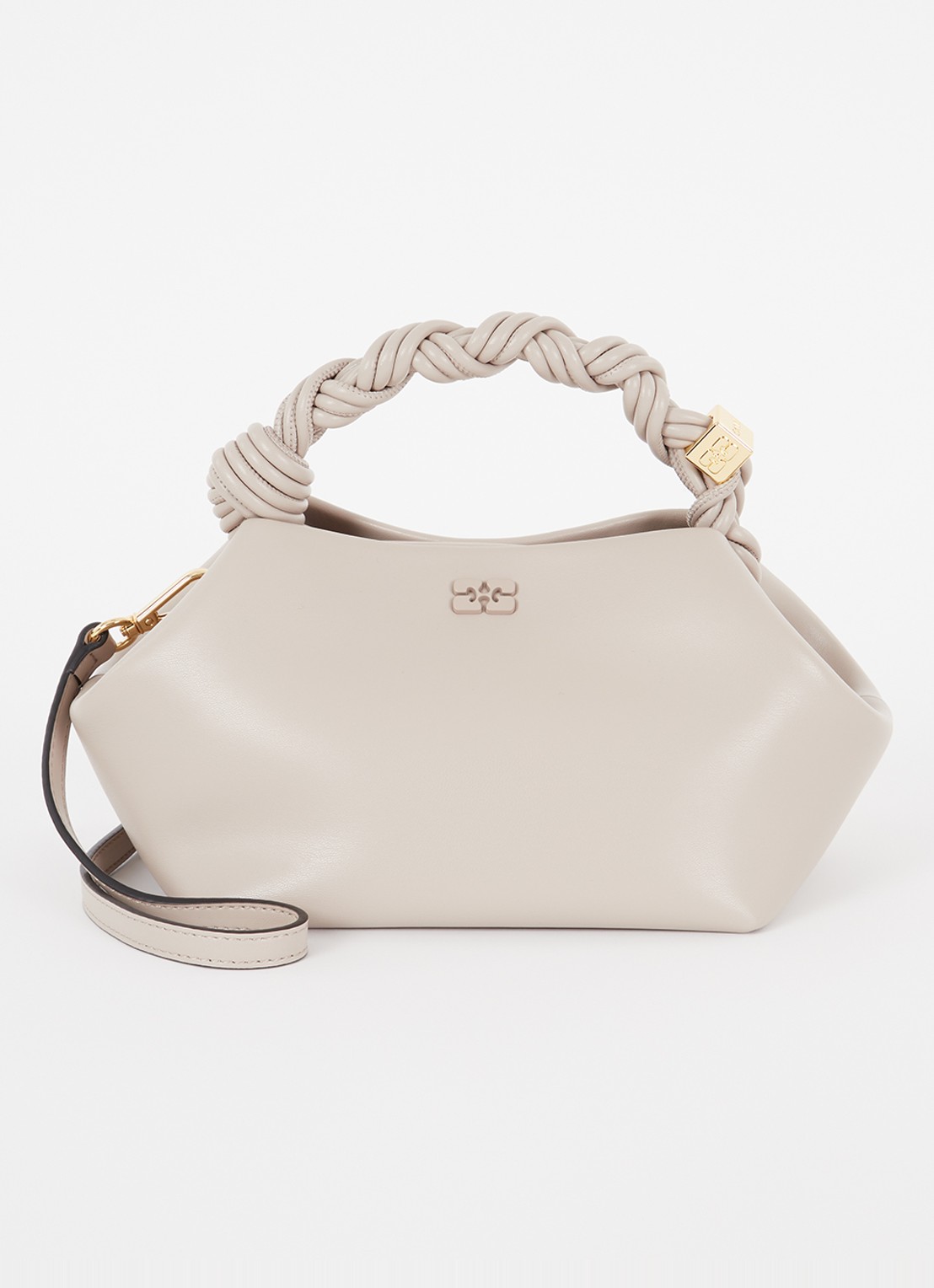 Ganni Bou Small handtas van leer met afneembare schouderriem - voorkant 5 donkerbeige