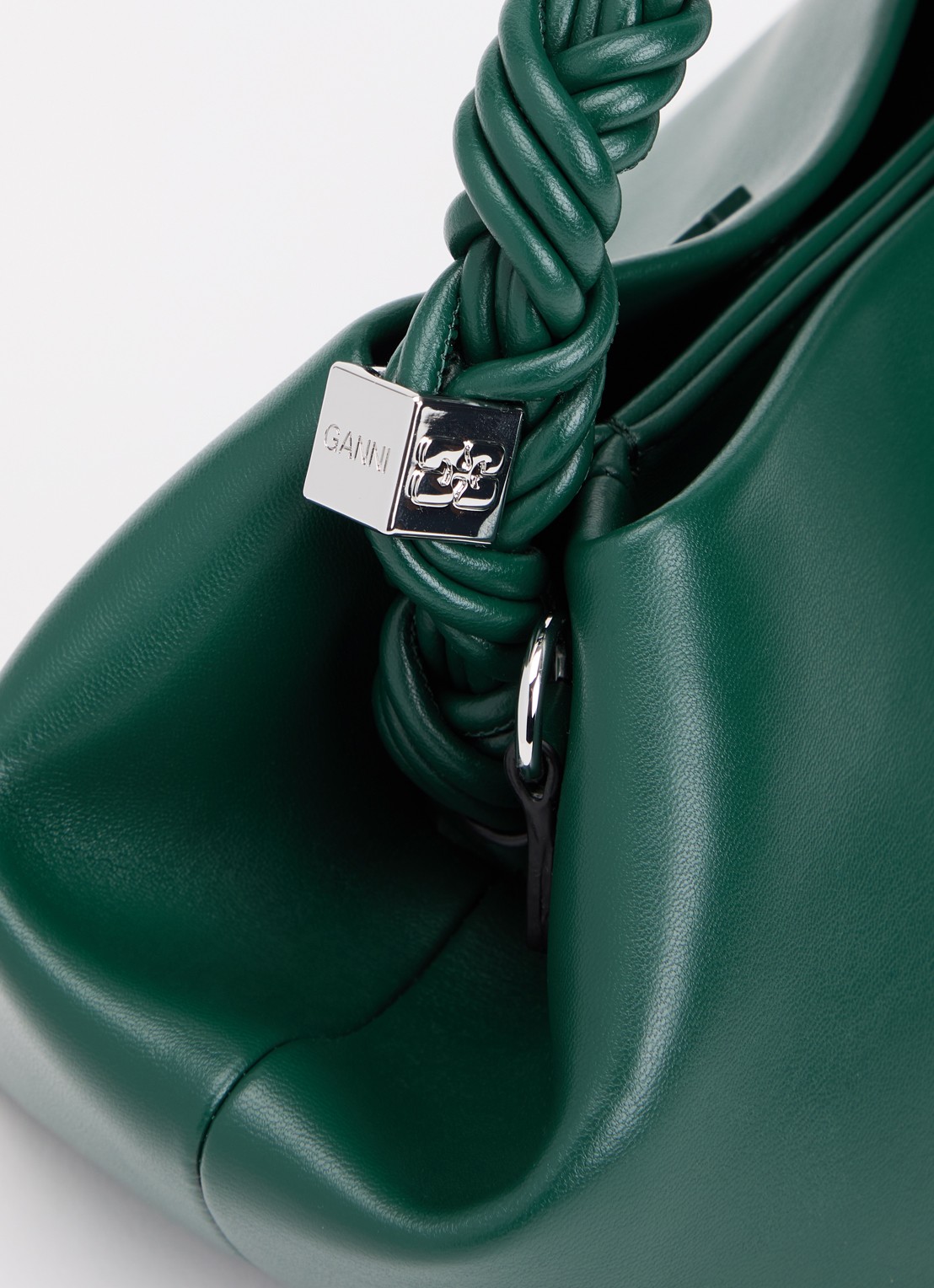 Ganni Bou Small handtas van leer met afneembare schouderriem - detail 3 groen