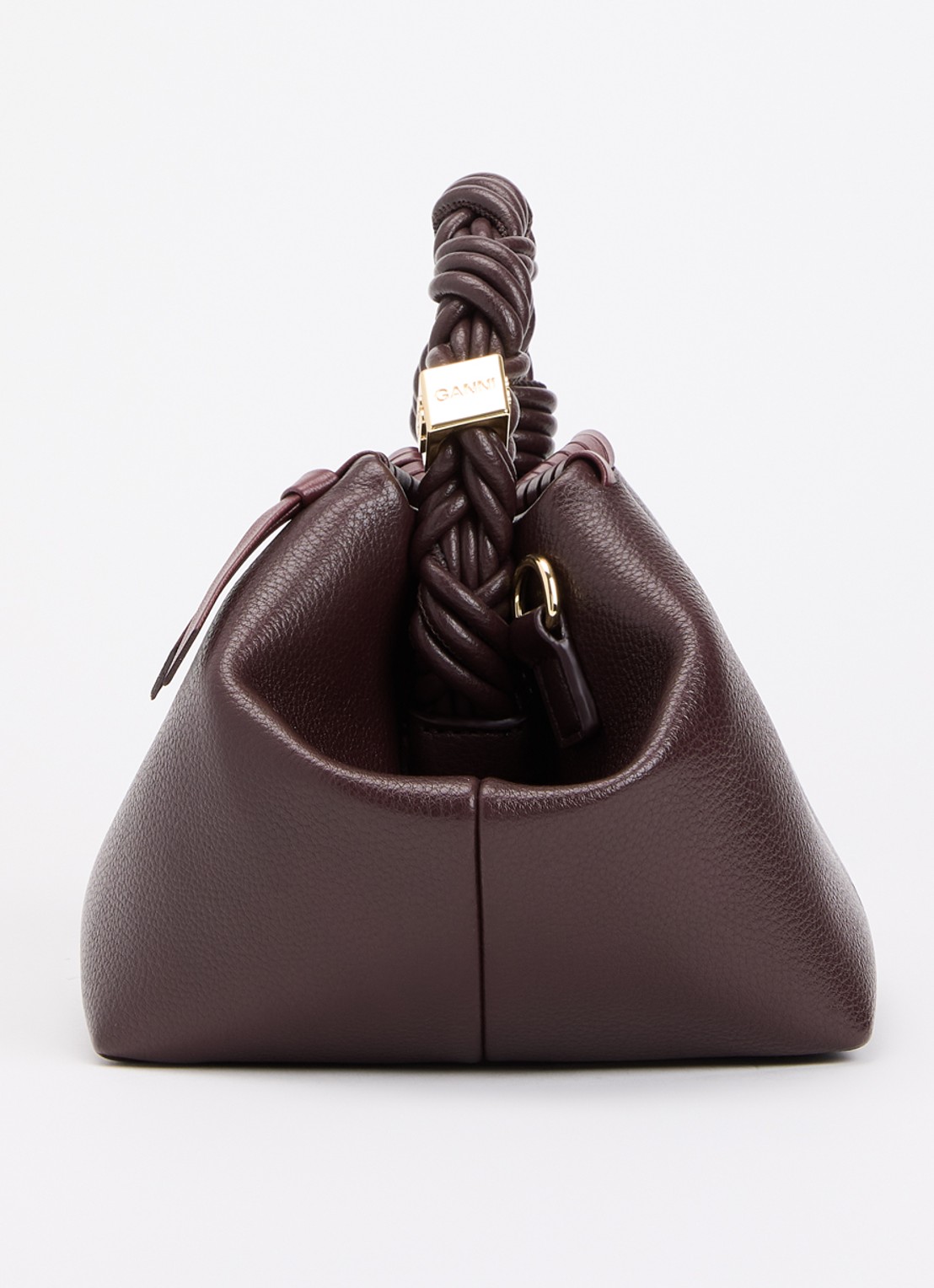 Ganni Bou Small handtas van leer met gevlochten details en afneembare schouderriem - detail 4 bordeauxrood