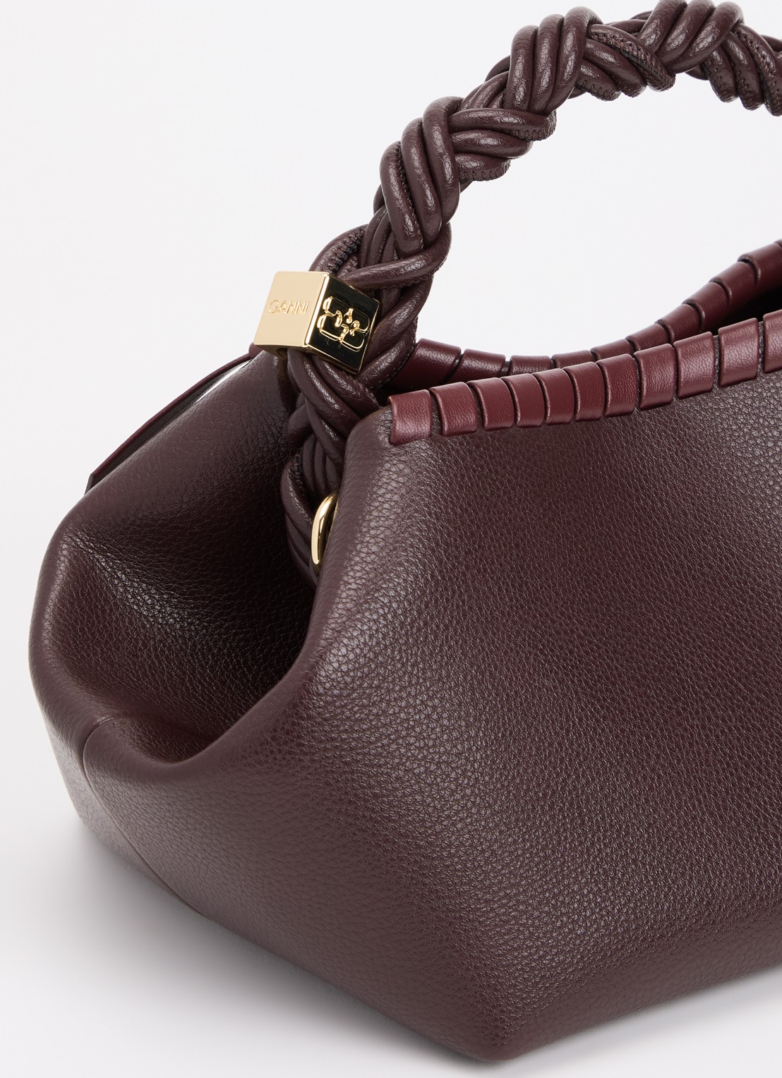 Ganni Bou Small handtas van leer met gevlochten details en afneembare schouderriem - detail 5 bordeauxrood