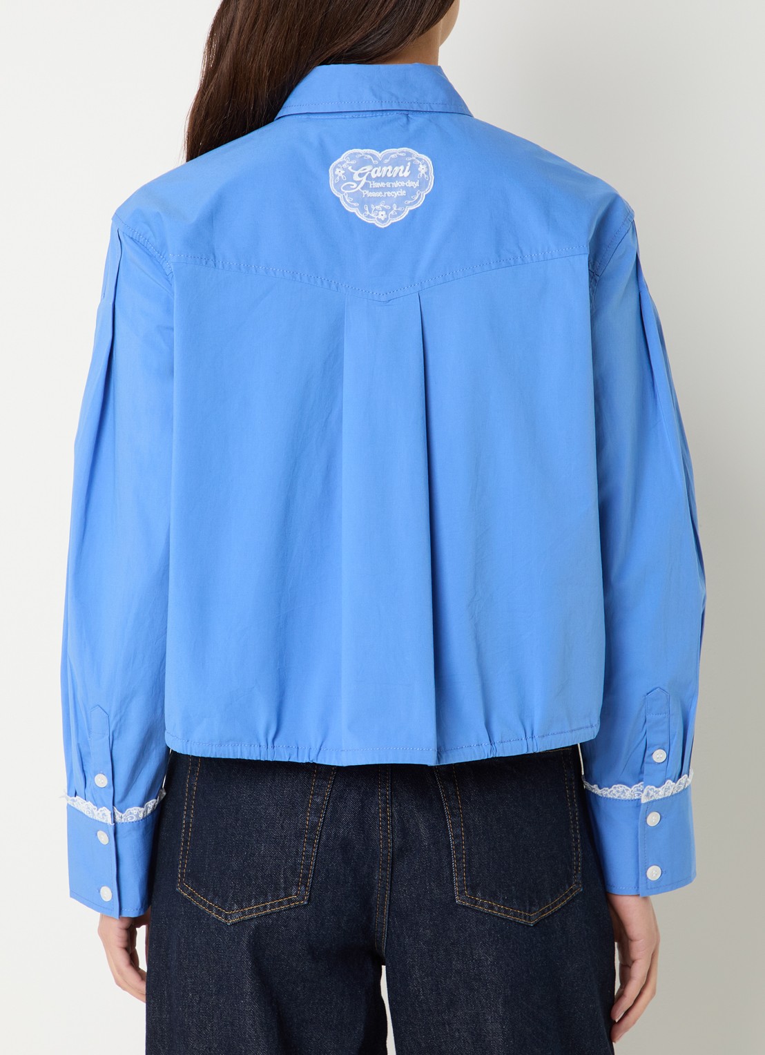 Ganni Cropped blouse met borstzak - achterkant 3 blauw