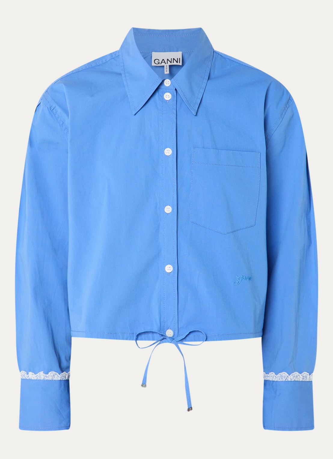Ganni Cropped blouse met borstzak - voorkant blauw