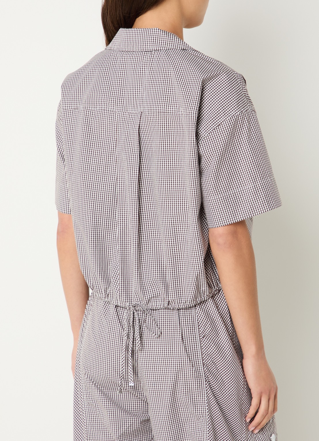 Ganni Cropped blouse met ruitdessin en borstzak - achterkant 3 bruin