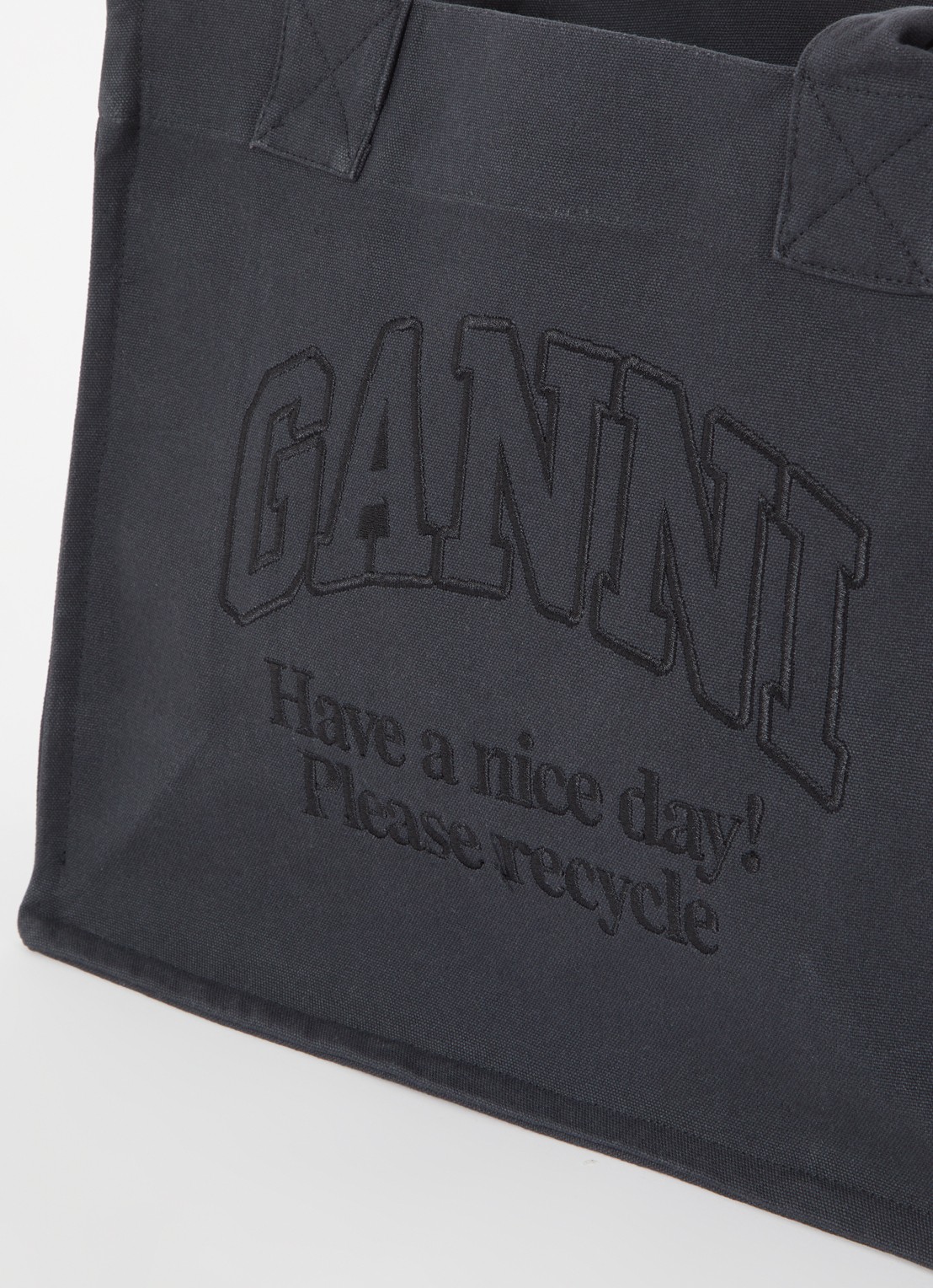 Ganni Easy Large shopper van canvas met logoborduring - detail 6 antraciet