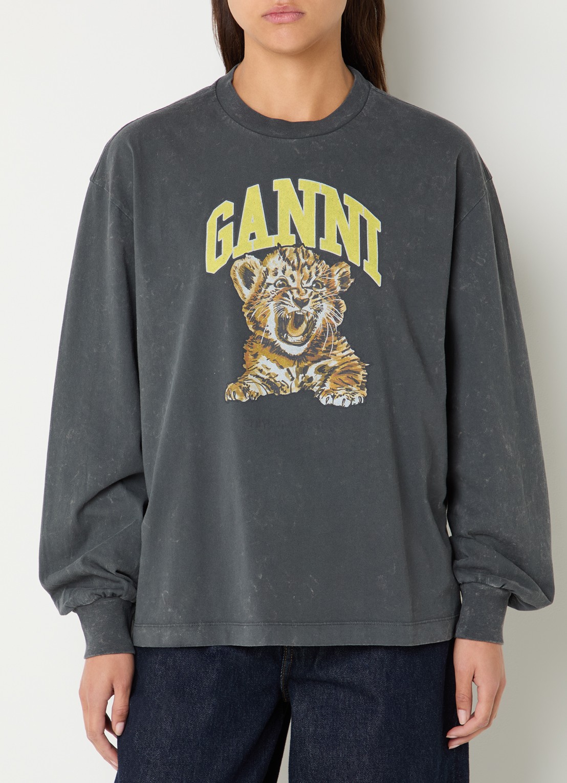 Ganni Future longsleeve met logoprint - detail 4 antraciet