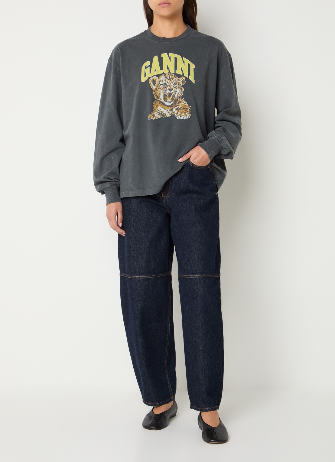 Ganni Future longsleeve met logoprint - voorkant 3 antraciet