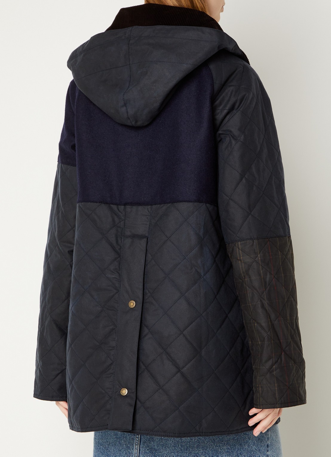 Ganni Gewatteerde jas met inzet van wol en quilt patroon - achterkant donkerblauw