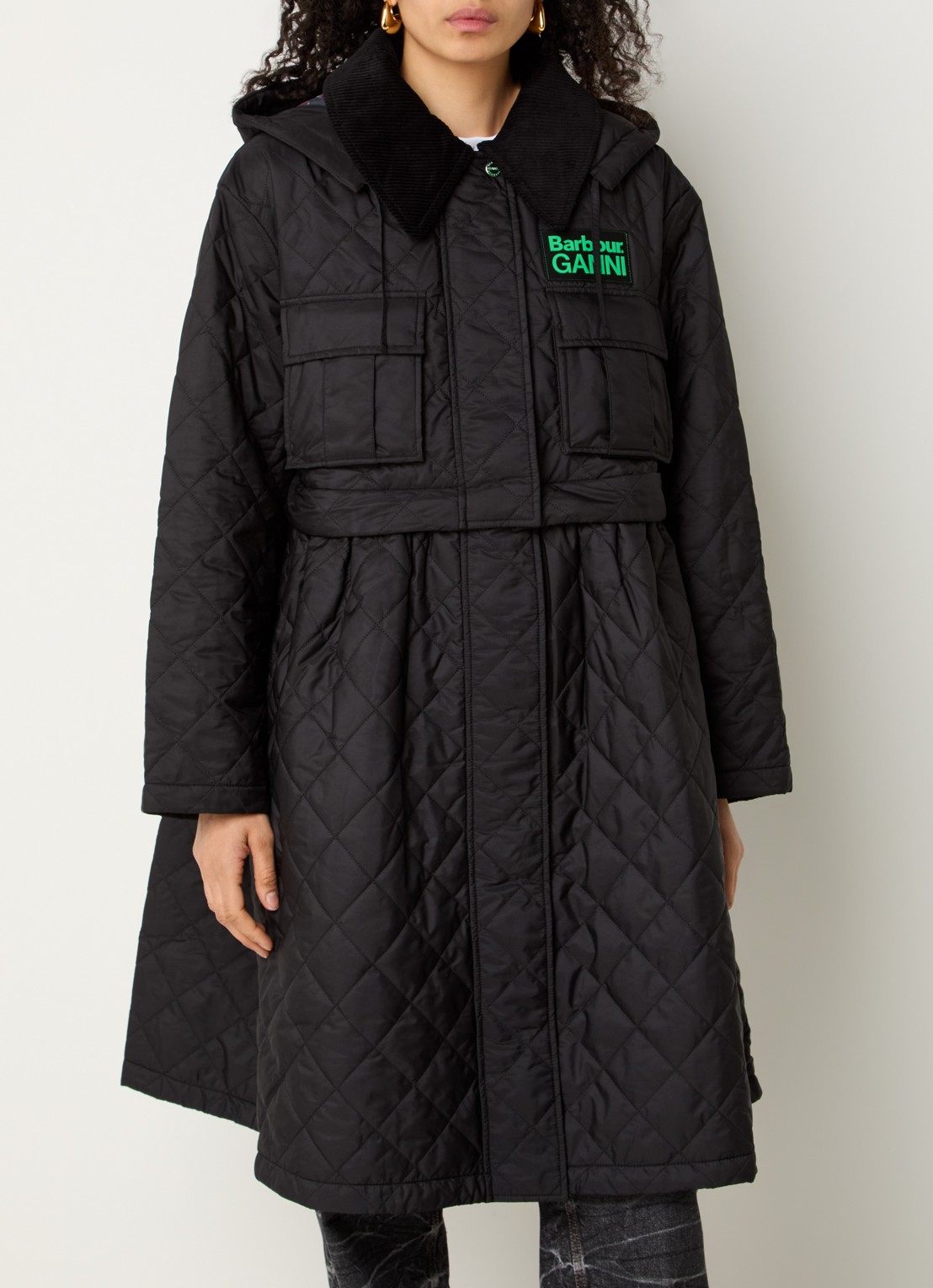 Ganni Gewatteerde parka met quilt patroon en borstzakken - detail 4 zwart