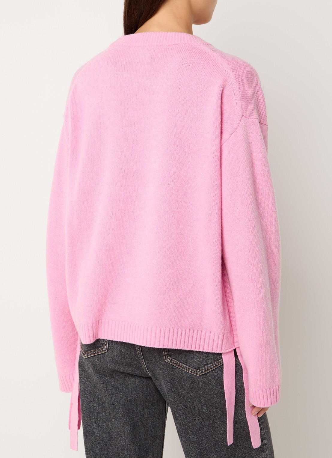 Ganni Grofgebreide trui in wolblend met gestrikt detail en logo - achterkant 4 roze
