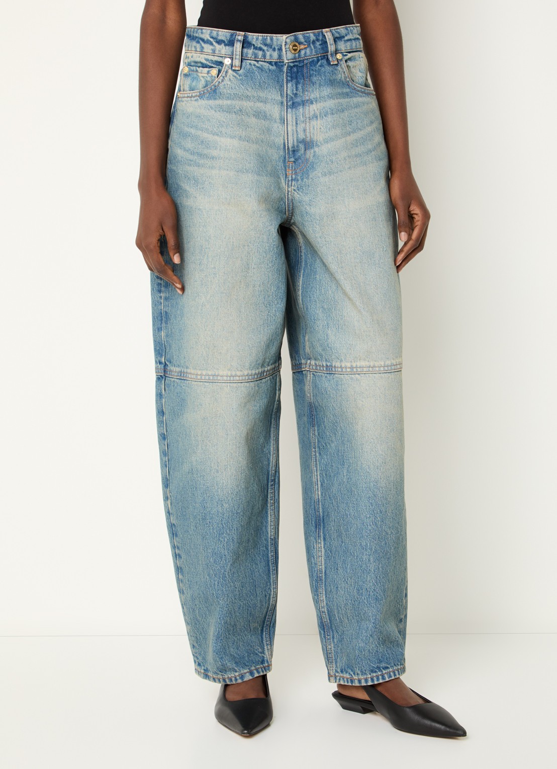 Ganni High waist balloon fit jeans met medium wassing - detail 2 indigo