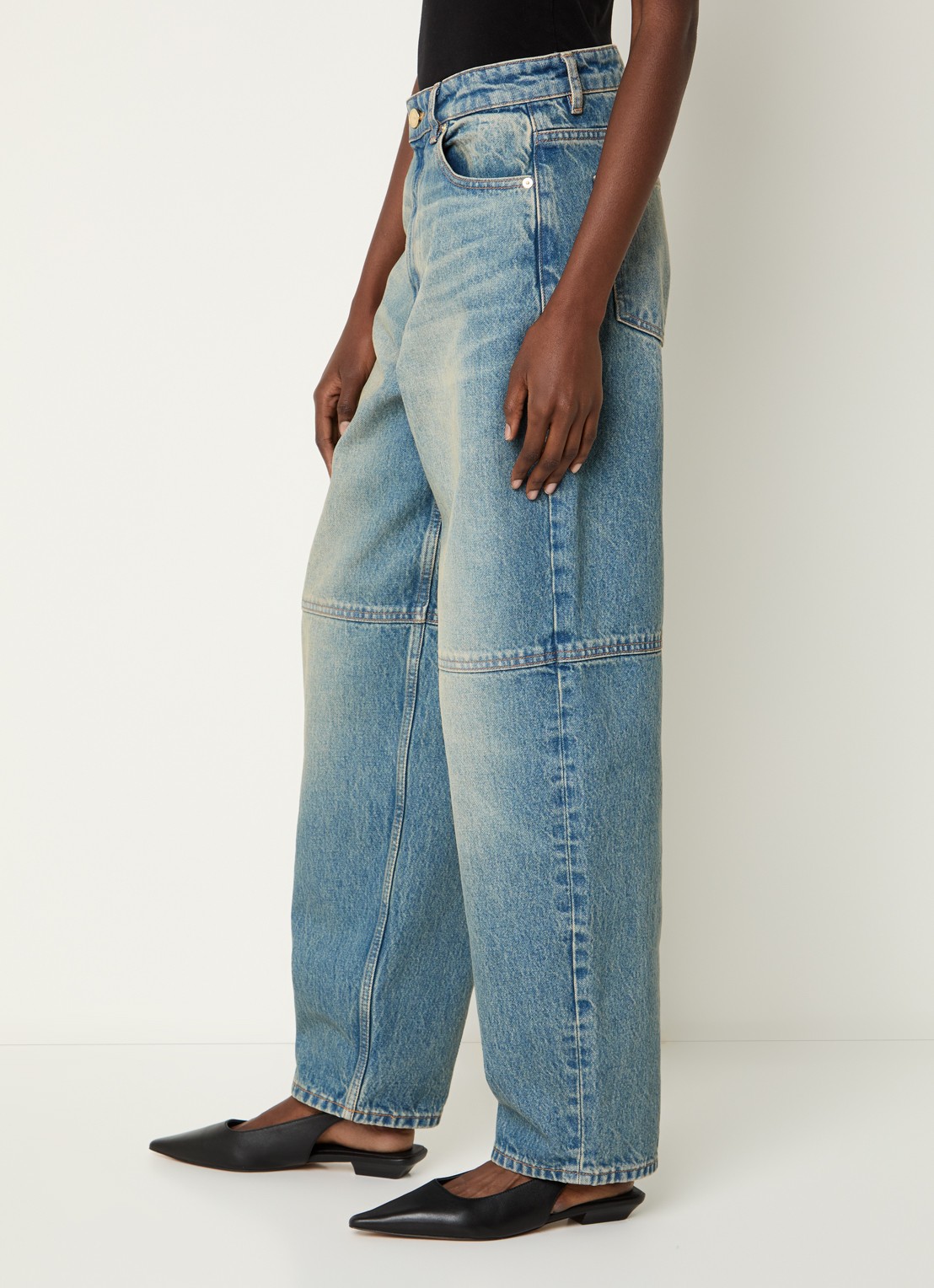 Ganni High waist balloon fit jeans met medium wassing - detail 3 indigo