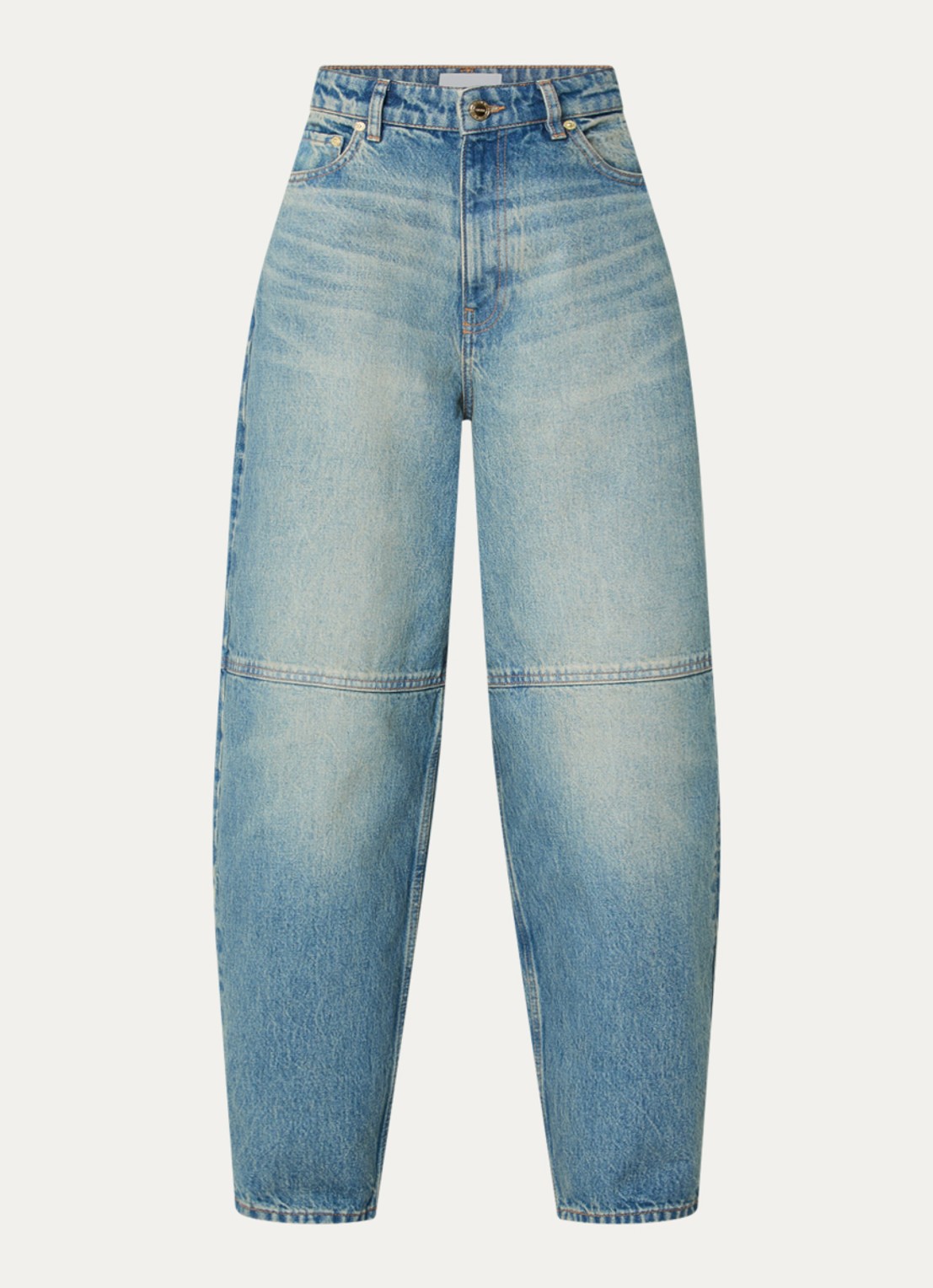Ganni High waist balloon fit jeans met medium wassing - voorkant 4 indigo