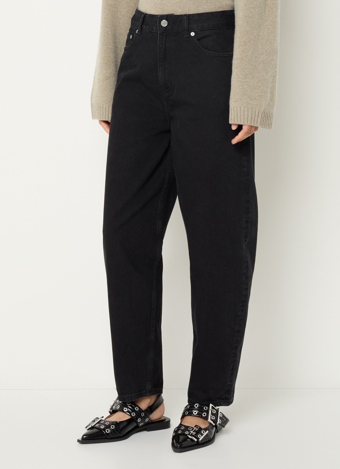 Ganni High waist loose fit jeans van  katoen - detail 3 zwart