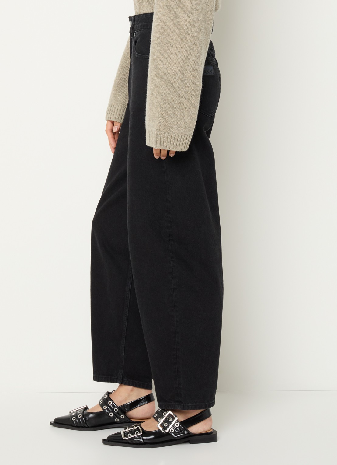 Ganni High waist loose fit jeans van  katoen - detail 4 zwart
