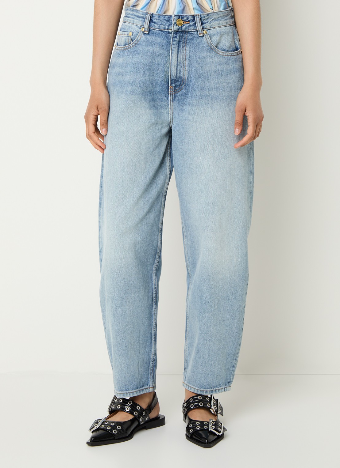 Ganni High waist loose fit jeans van  katoen - detail 4 indigo