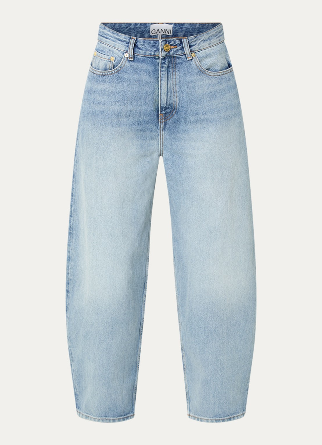 Ganni High waist loose fit jeans van  katoen - voorkant 2 indigo