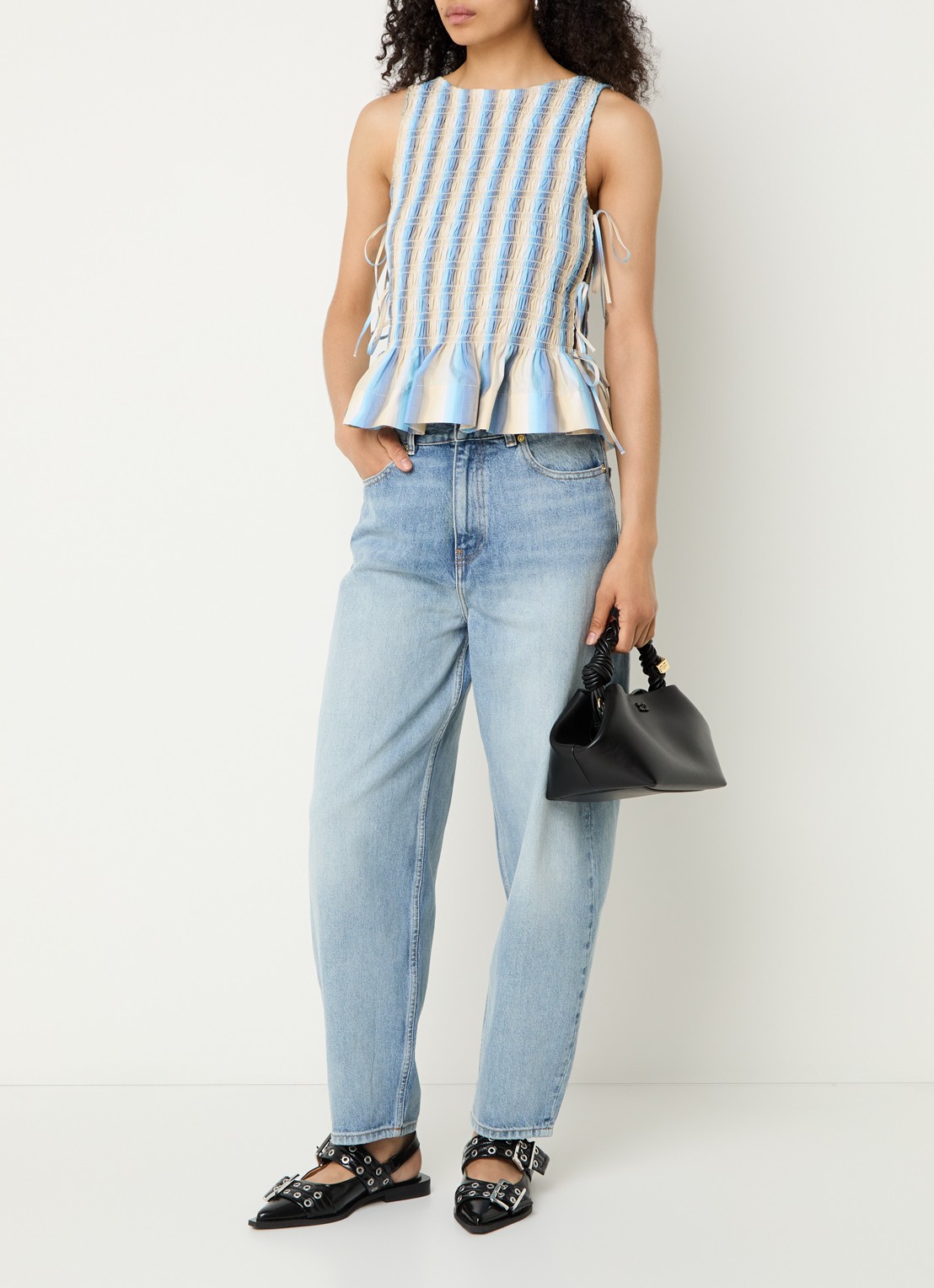 Ganni High waist loose fit jeans van  katoen - voorkant 3 indigo